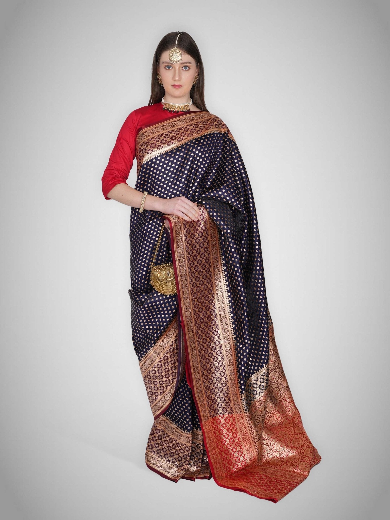 Lail - o - Zar – Sapphire Saree with Crimson Zari - ZahratSaree