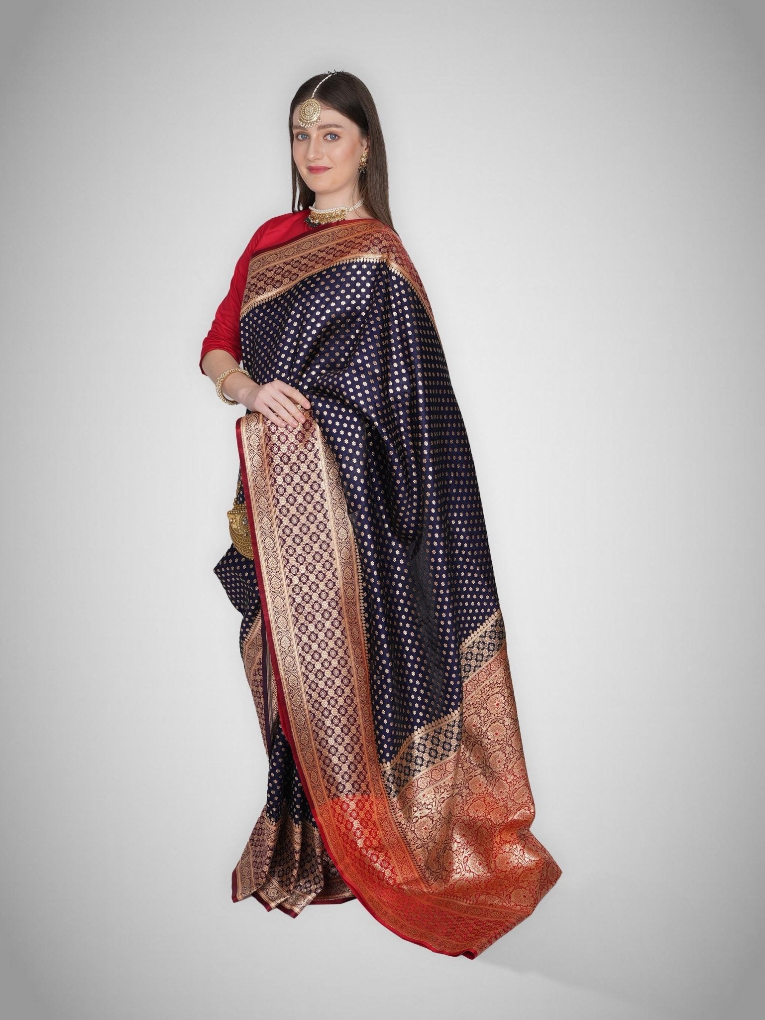 Lail - o - Zar – Sapphire Saree with Crimson Zari - ZahratSaree