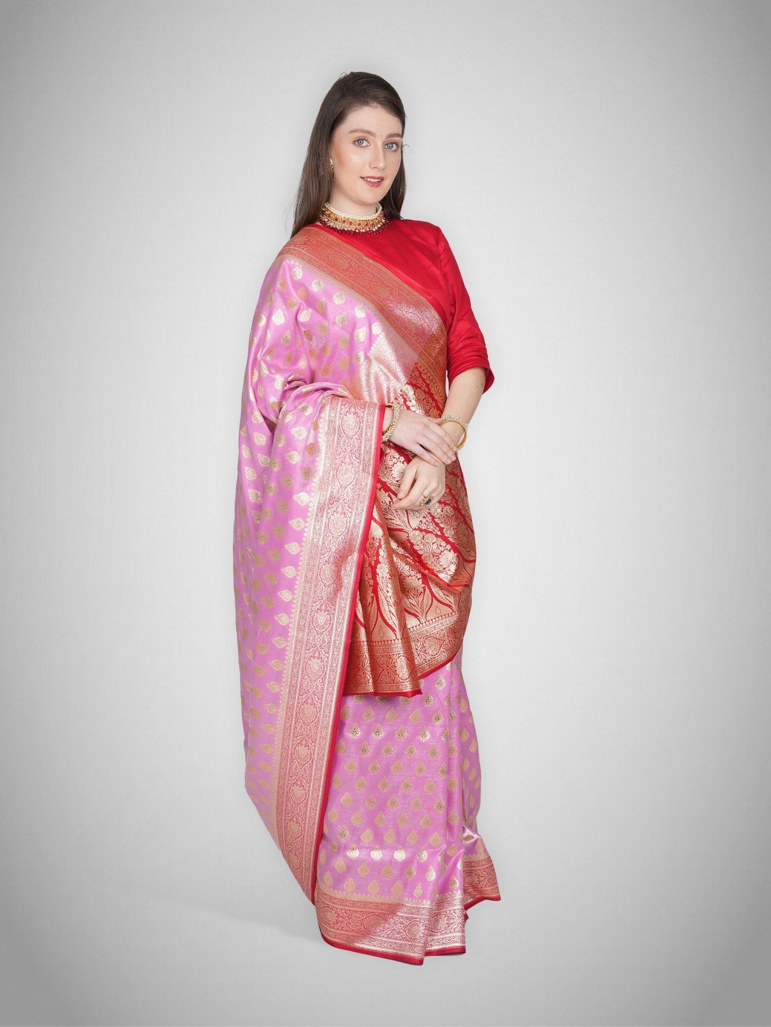 Rozaan – Thulian Pink Crimson Saree - ZahratSaree