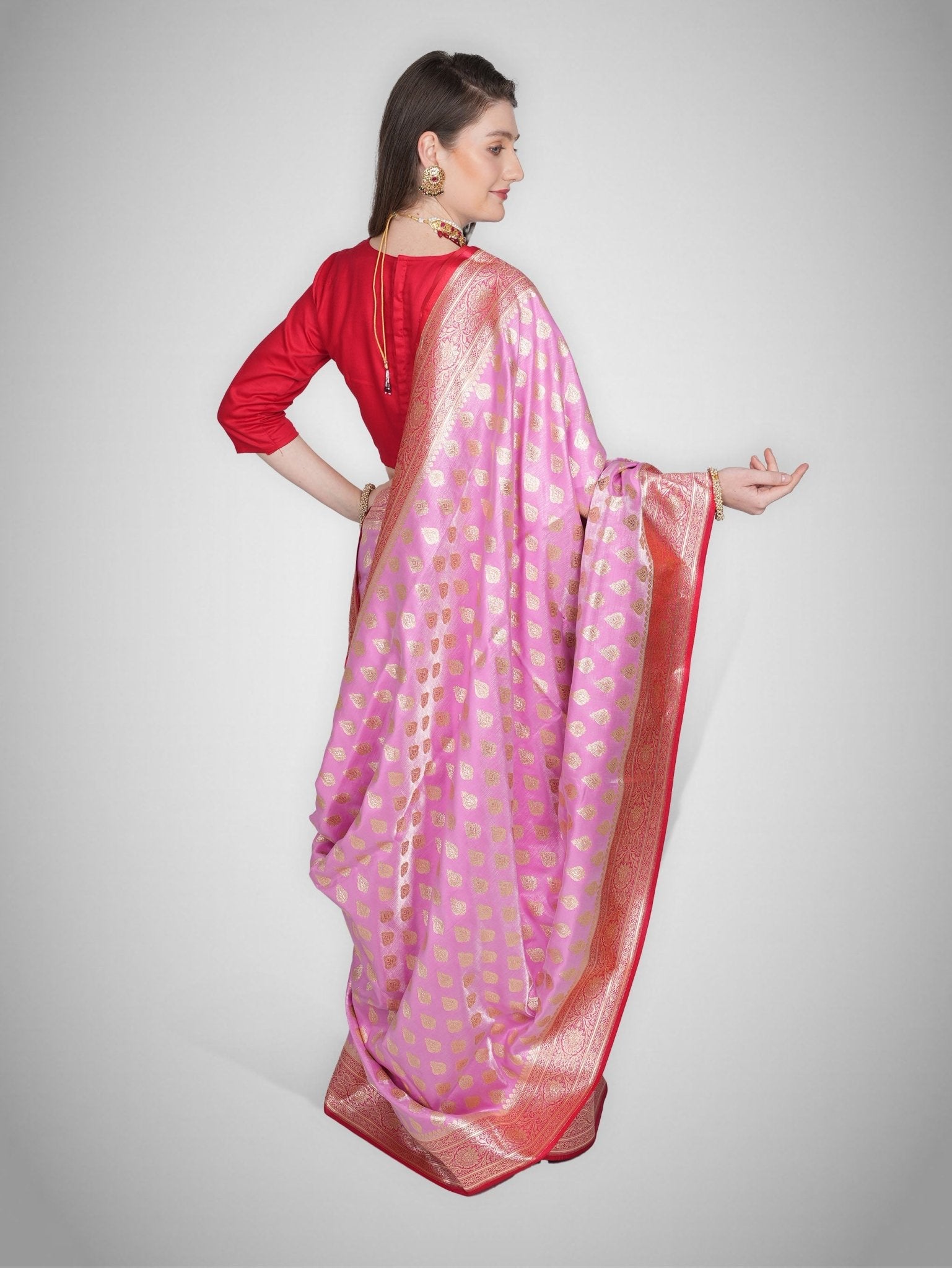 Rozaan – Thulian Pink Crimson Saree - ZahratSaree