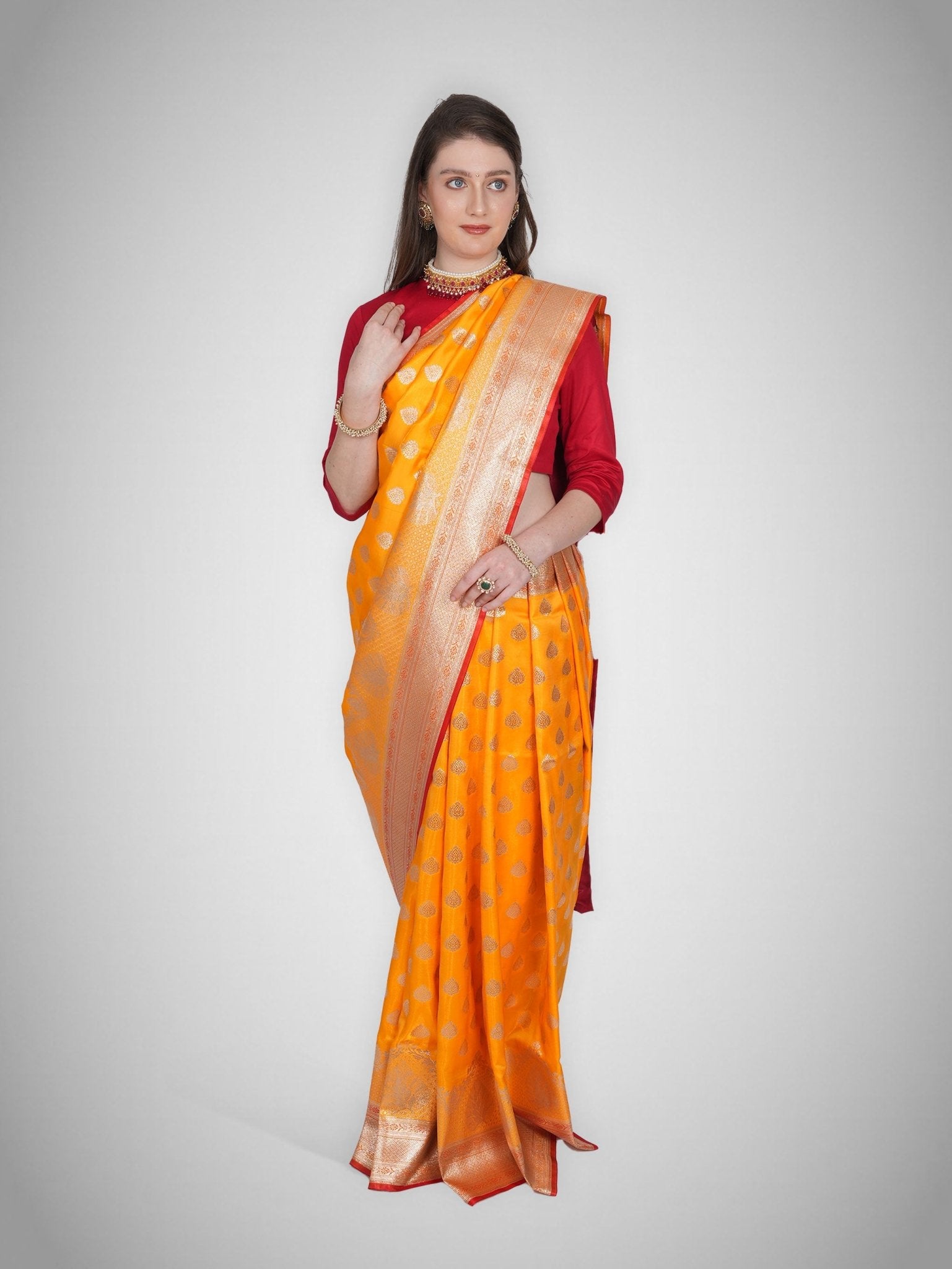 Svara – Sunlit Yellow Saree with Crimson Zari - ZahratSaree