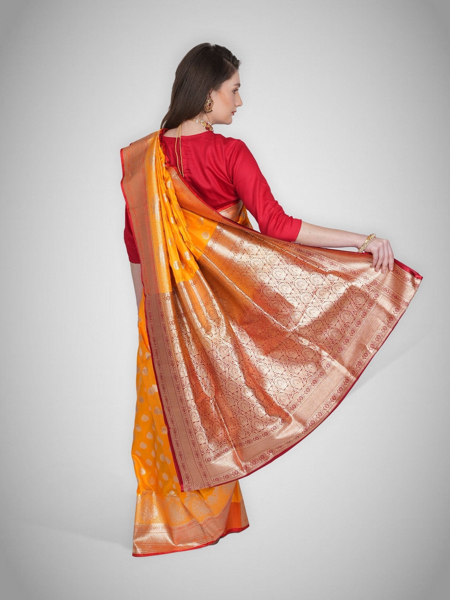 Svara – Sunlit Yellow Saree with Crimson Zari - ZahratSaree
