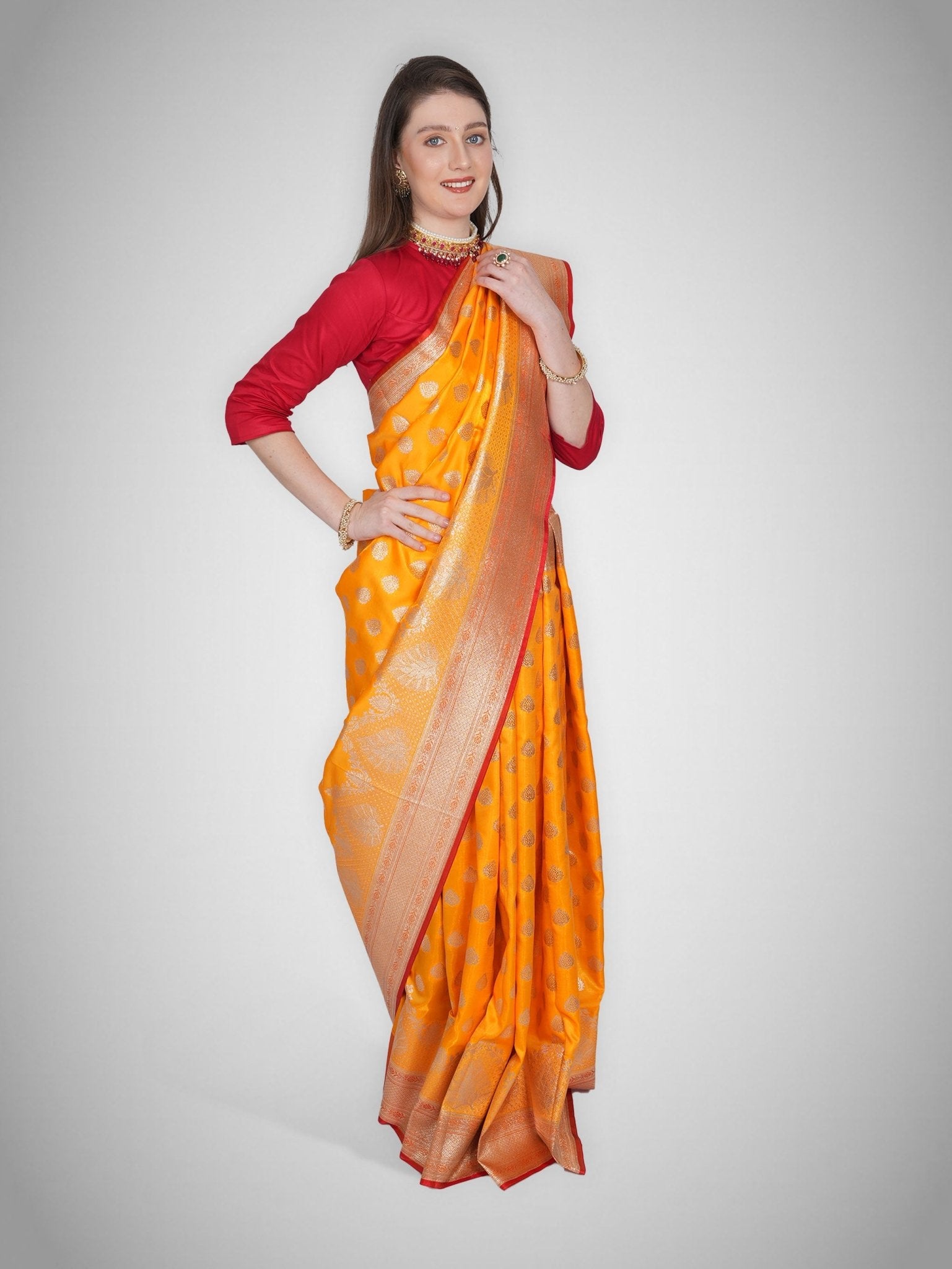 Svara – Sunlit Yellow Saree with Crimson Zari - ZahratSaree
