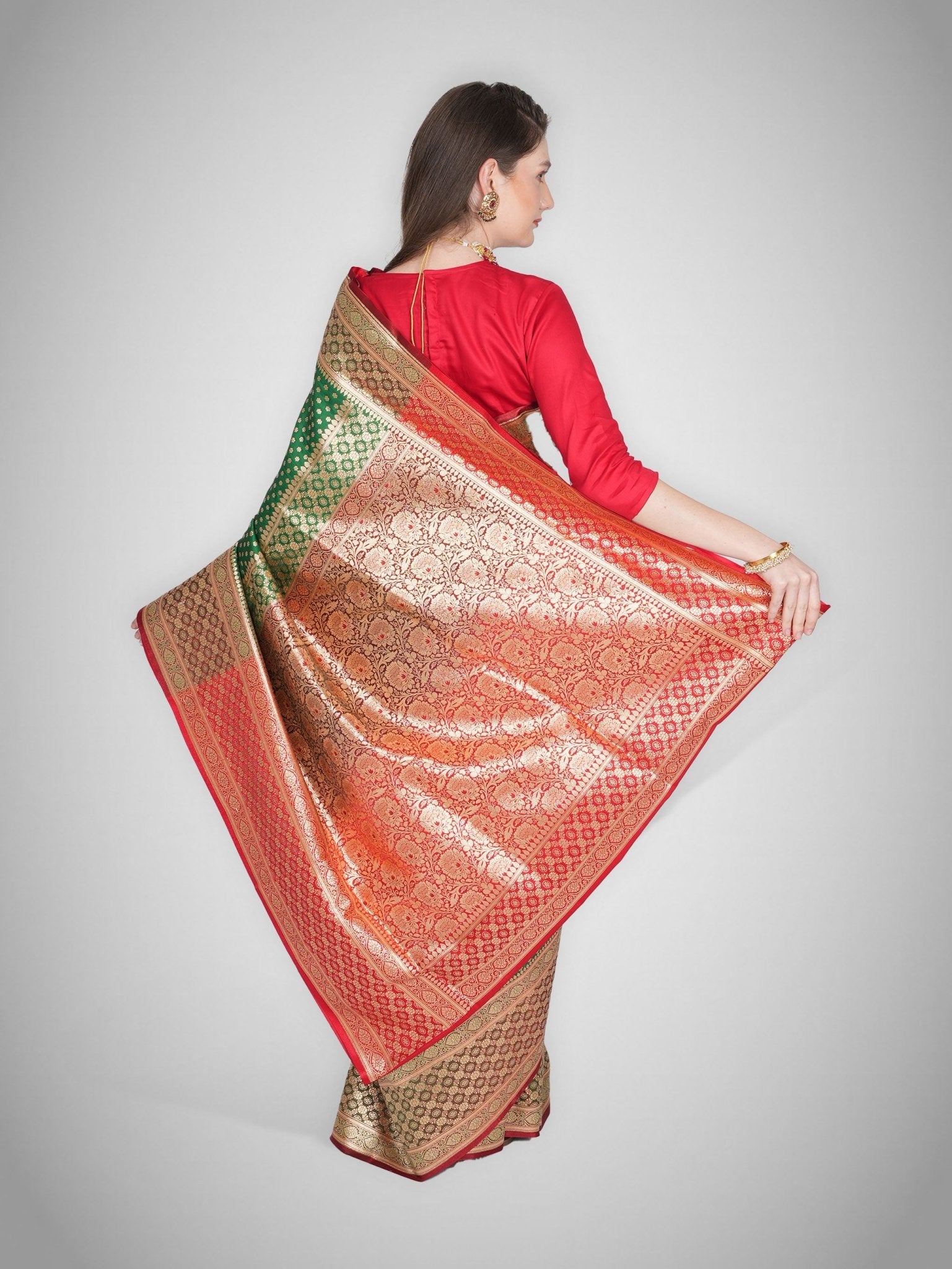 Jahanara – Emerald Saree with Crimson Zari - ZahratSaree