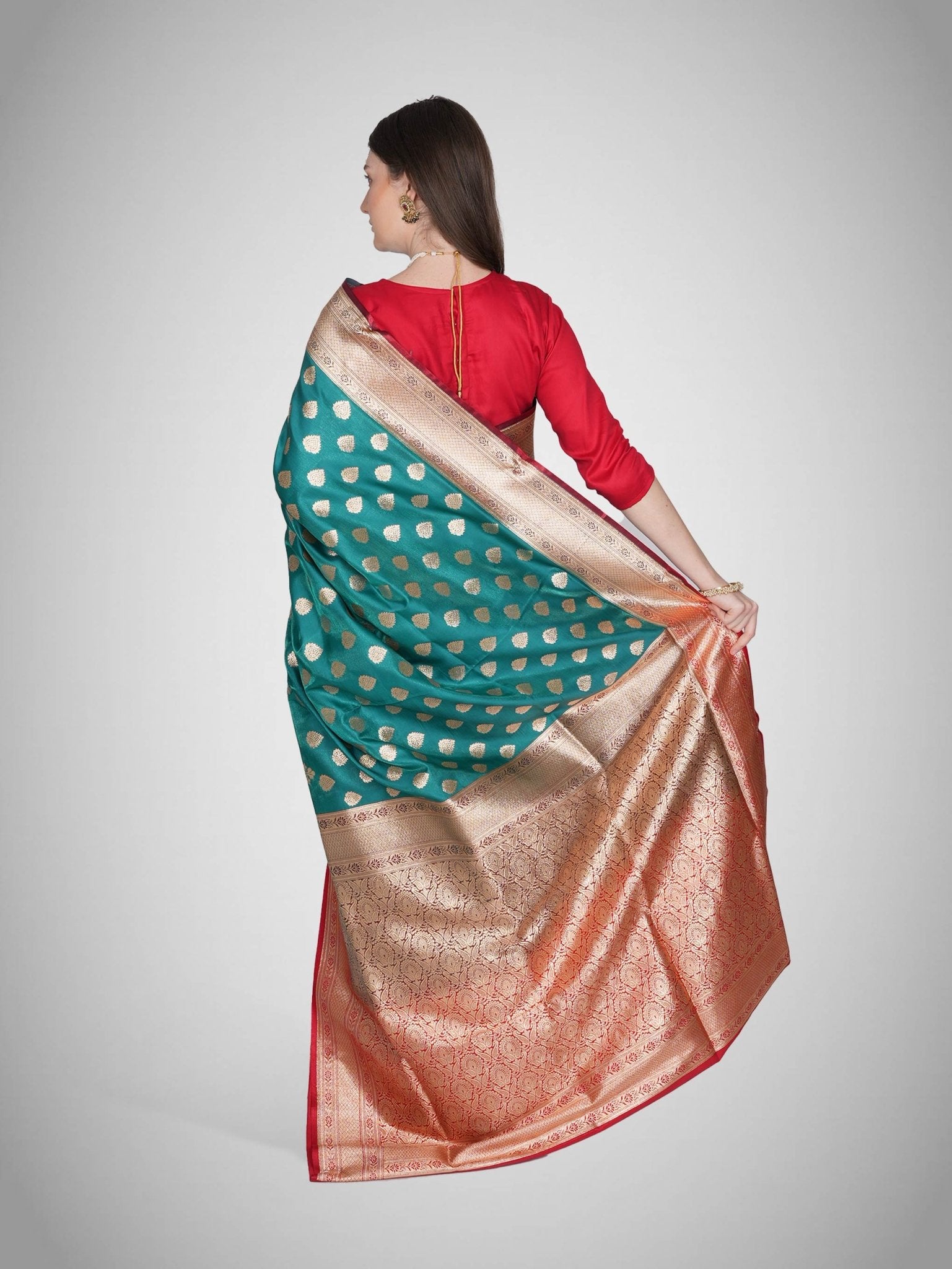 Rashk - e - Qamar – Azure Saree Crimson Zari - ZahratSaree