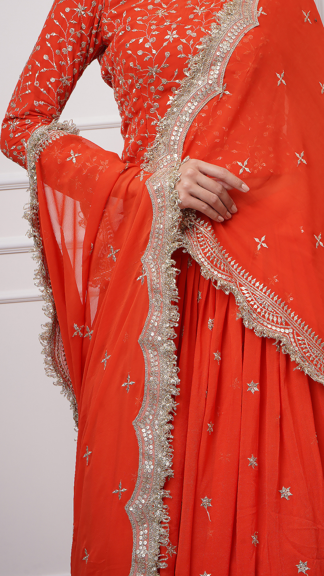 Close up shot of Ravayah: Amber Dusk Embroidered Lehenga - Zahrat Lehenga. 