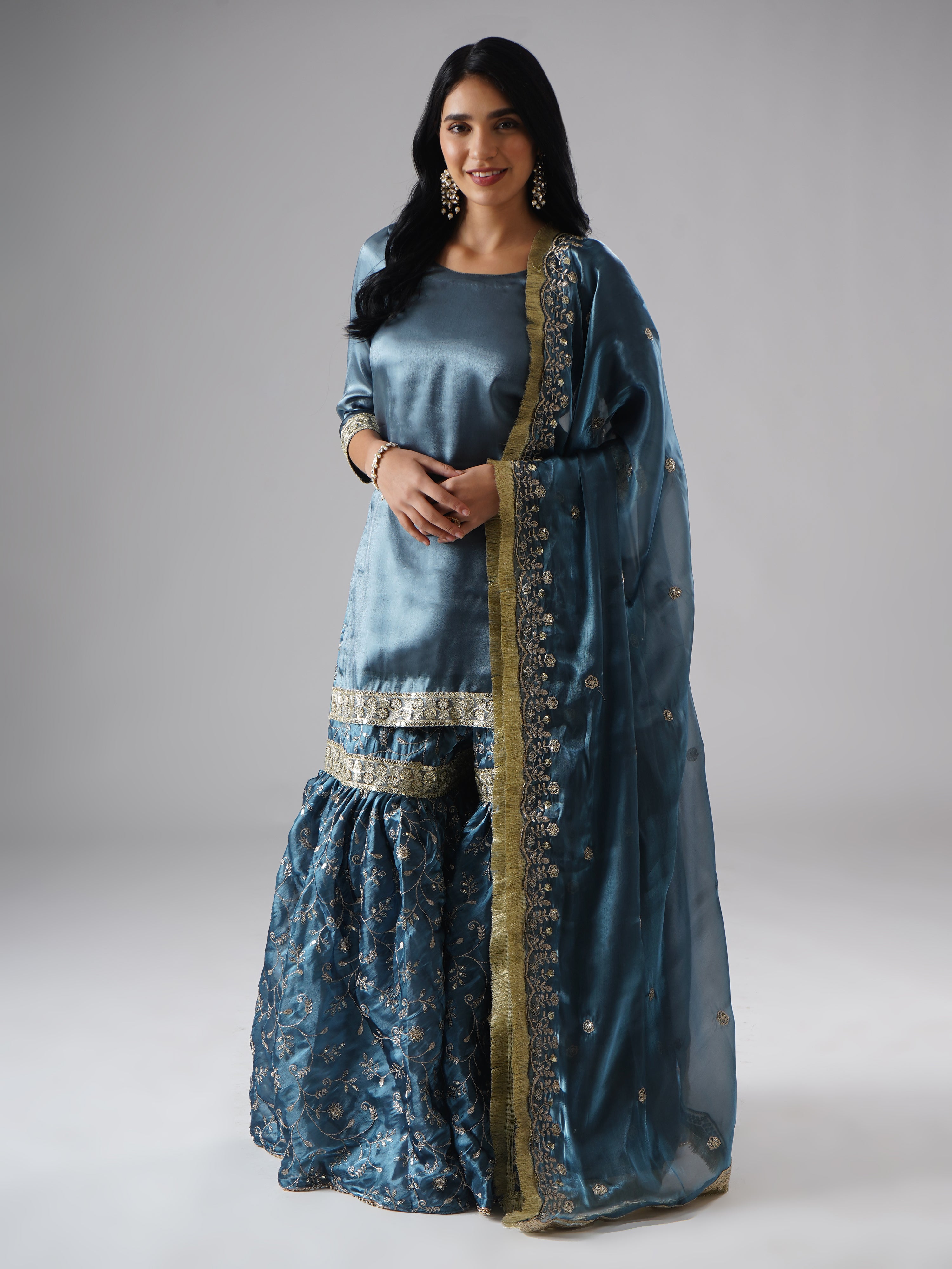 Tehzeeb-e-Aab - Teal Blue Gharara Set