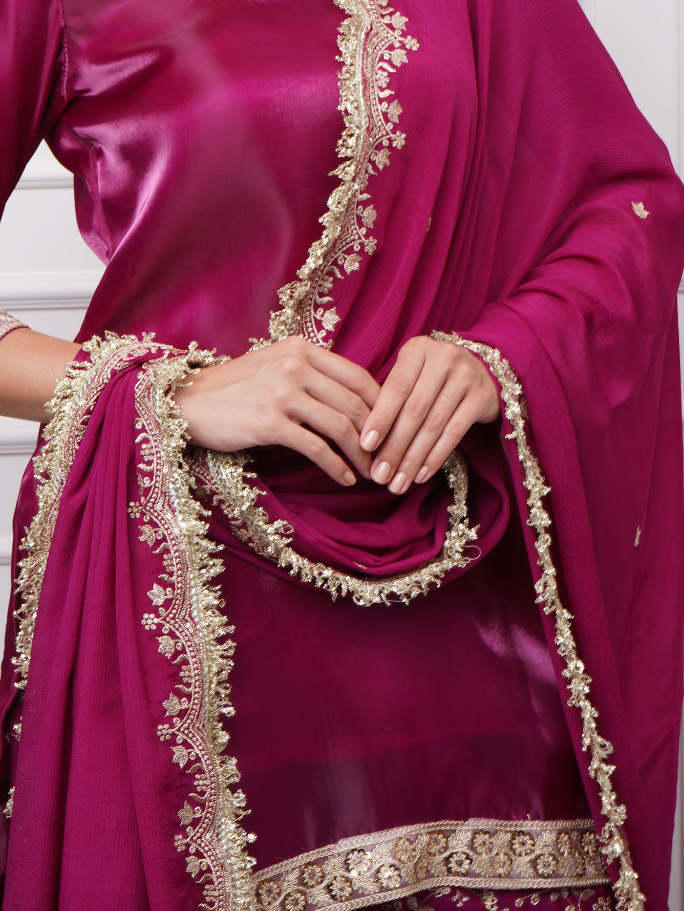 Raina — Gharara Set in Fuchsia Bloom - ZahratGharara