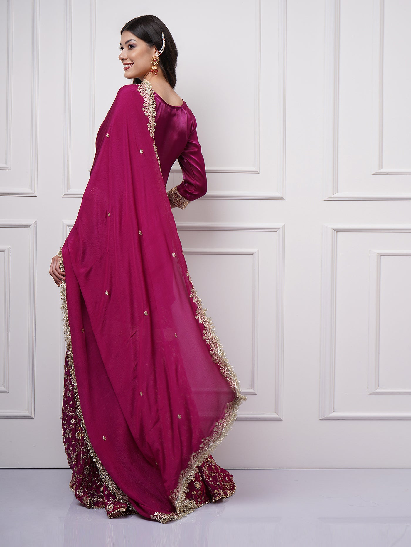 Raina — Gharara Set in Fuchsia Bloom - ZahratGharara