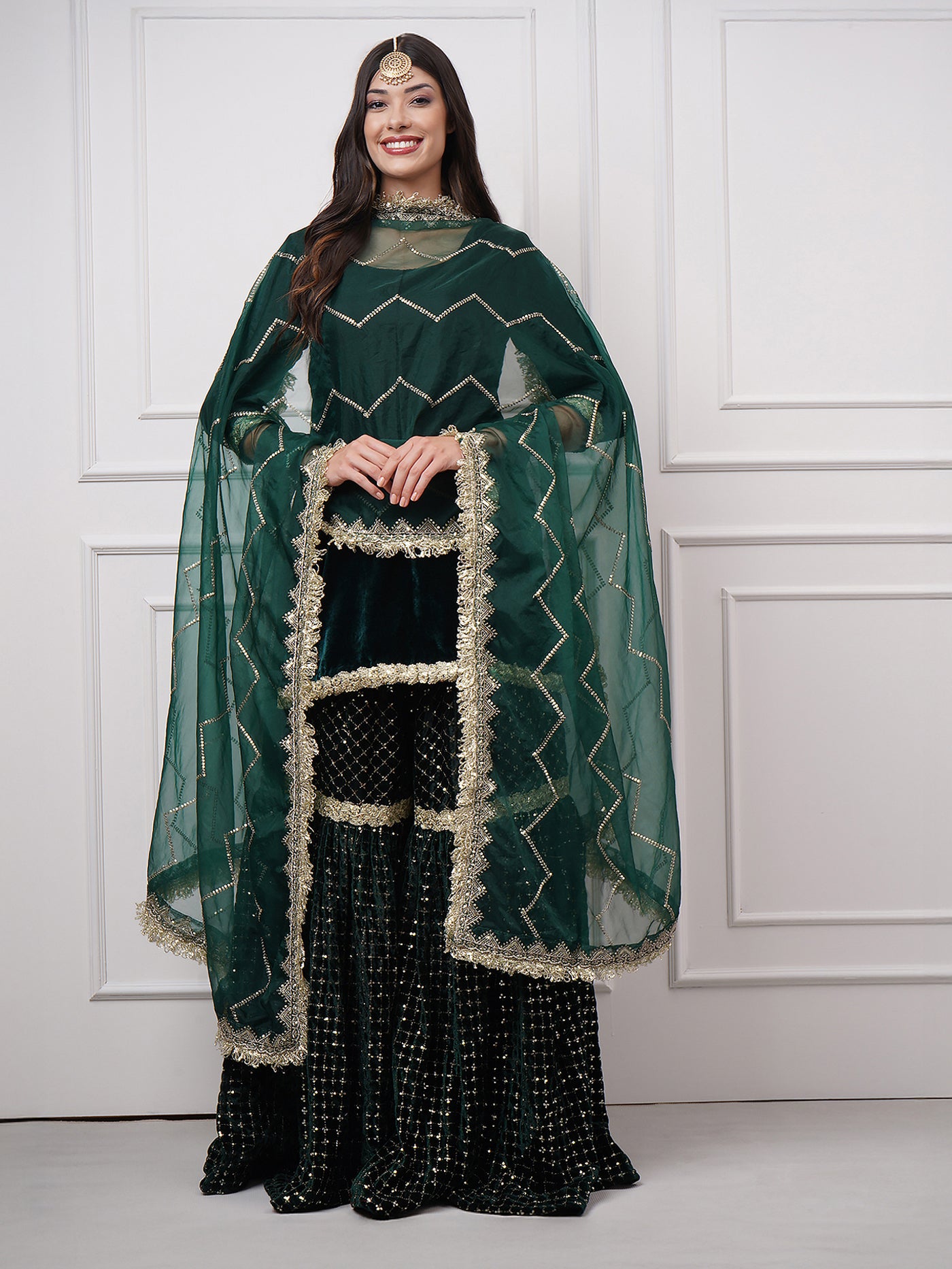 Esmeriya – Emerald Velvet Gharara Set - ZahratGharara