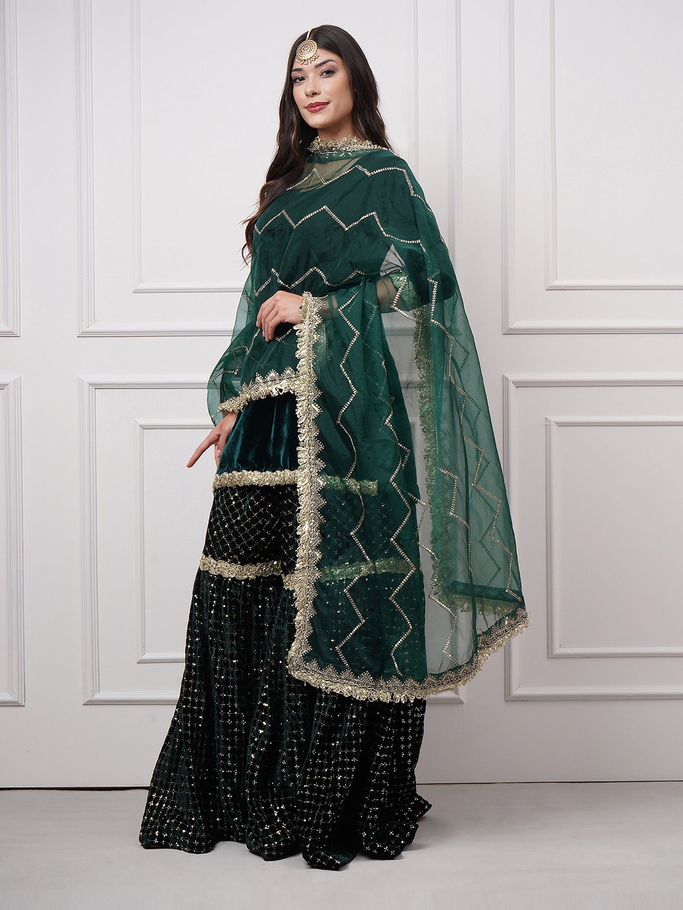 Esmeriya – Emerald Velvet Gharara Set - ZahratGharara