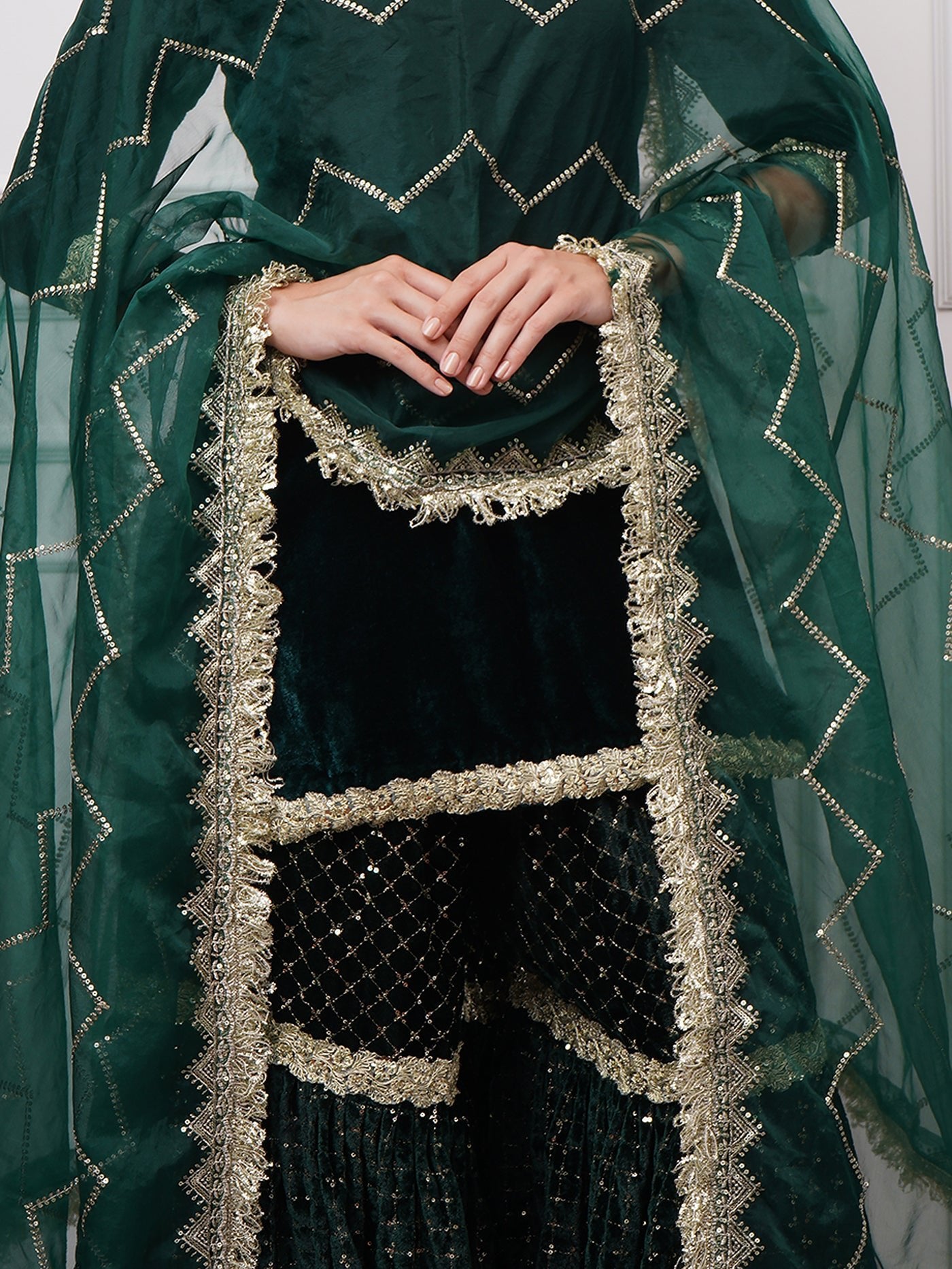 Esmeriya – Emerald Velvet Gharara Set - ZahratGharara