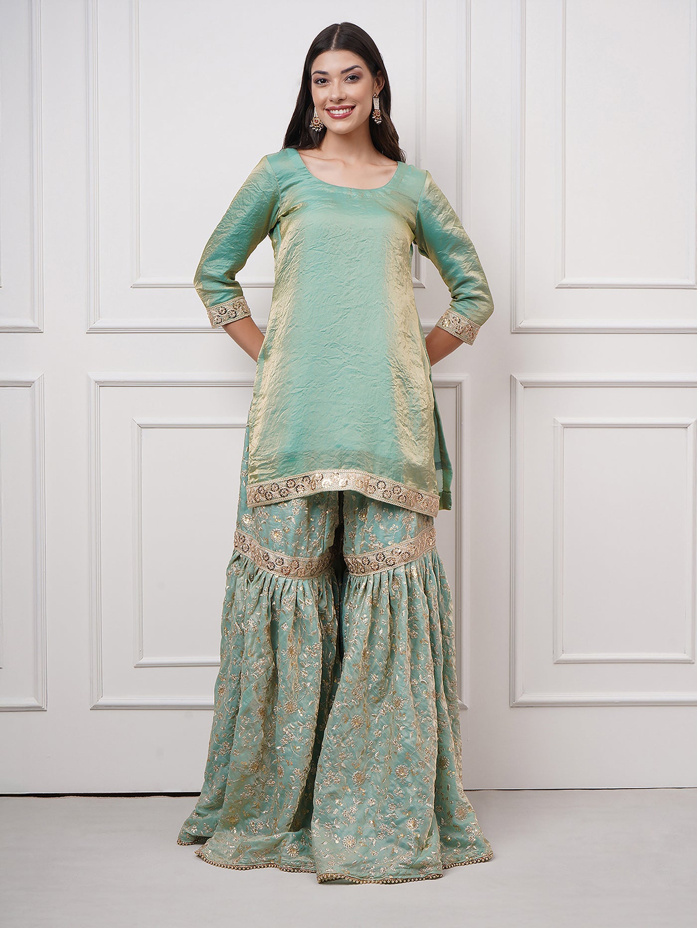 Nooraniya — Pastel Jade Gharara Set - ZahratGharara