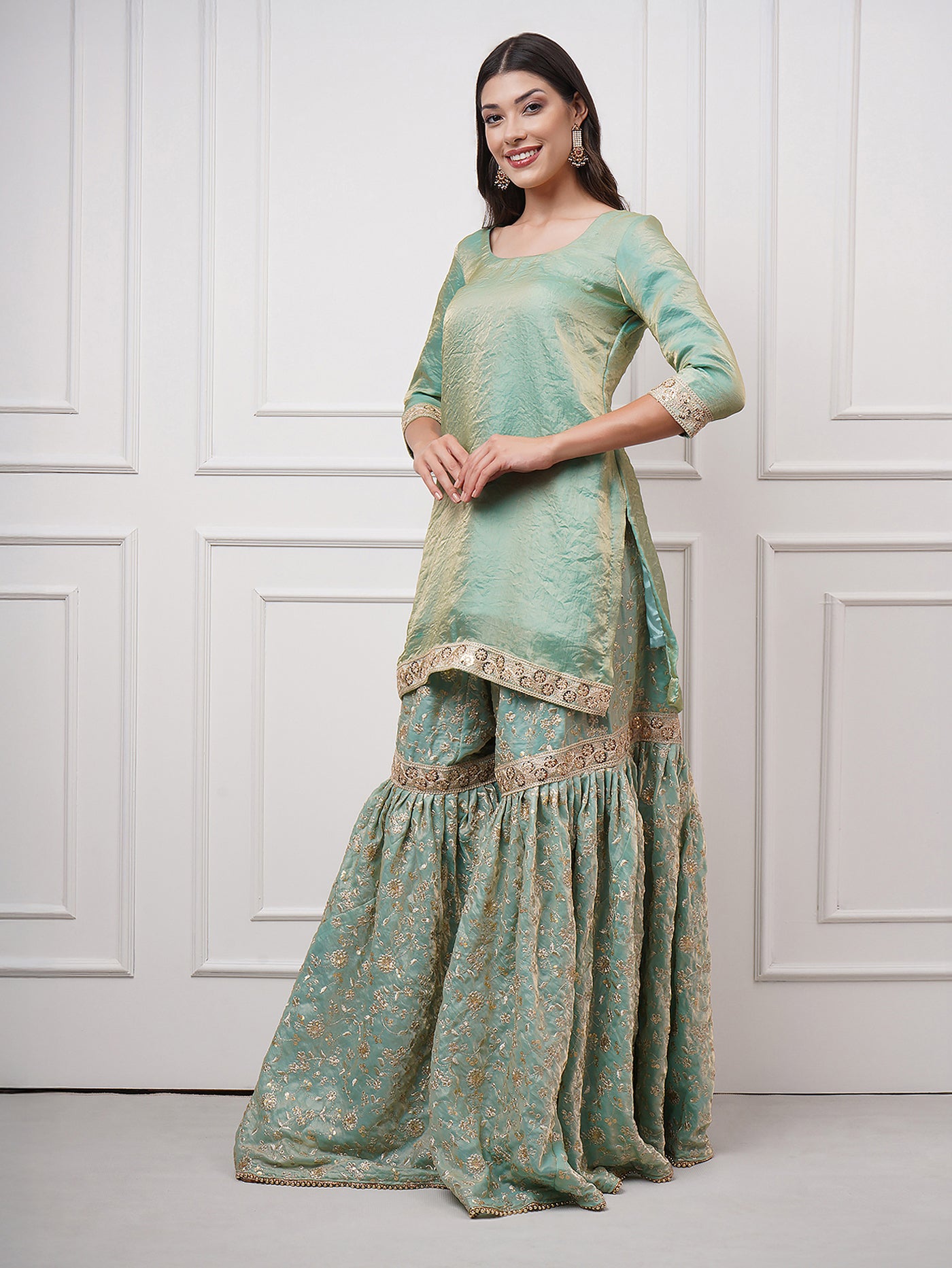 Nooraniya — Pastel Jade Gharara Set - ZahratGharara