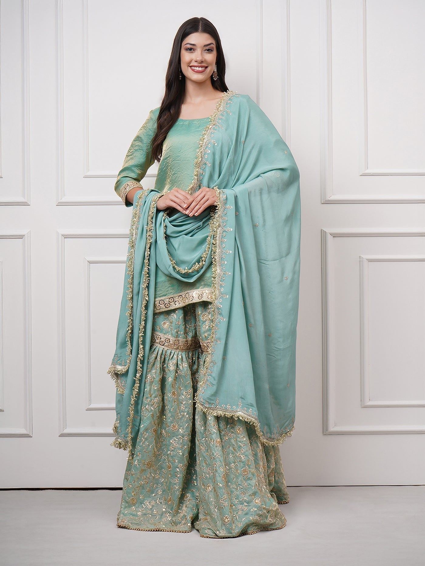 Nooraniya — Pastel Jade Gharara Set - ZahratGharara