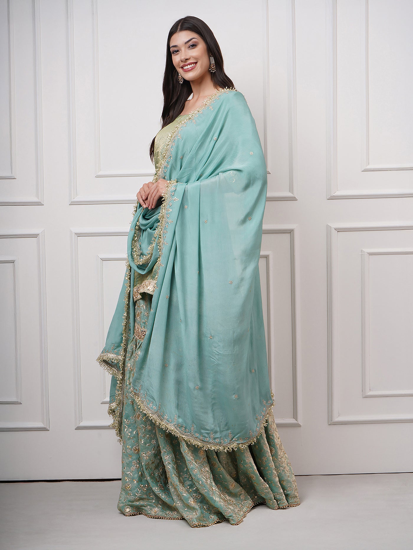 Nooraniya — Pastel Jade Gharara Set - ZahratGharara