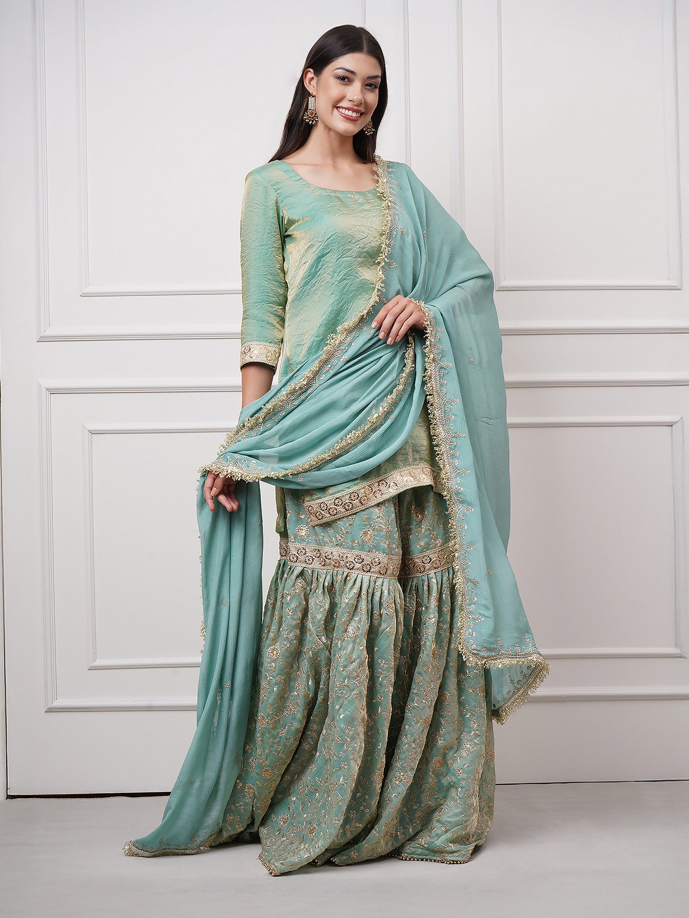 Nooraniya — Pastel Jade Gharara Set - ZahratGharara