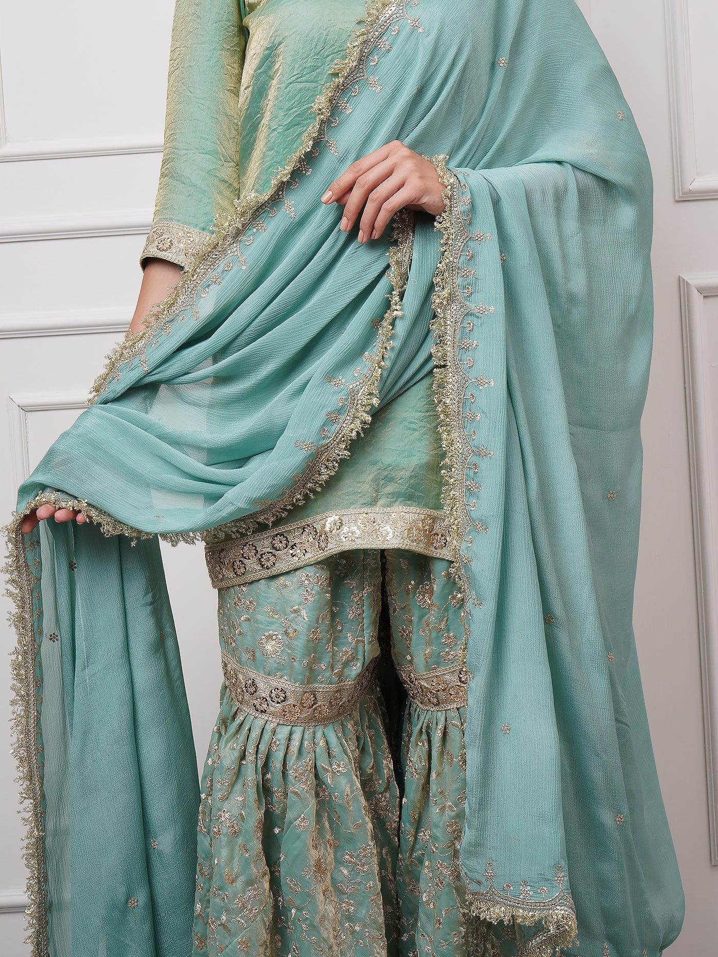 Nooraniya — Pastel Jade Gharara Set - ZahratGharara