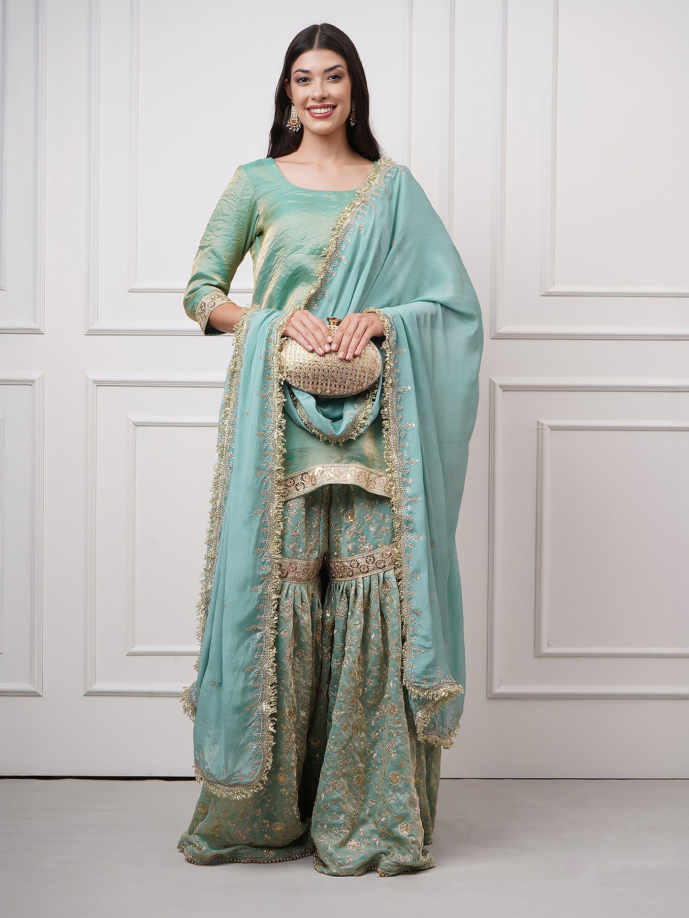 Nooraniya — Pastel Jade Gharara Set - ZahratGharara