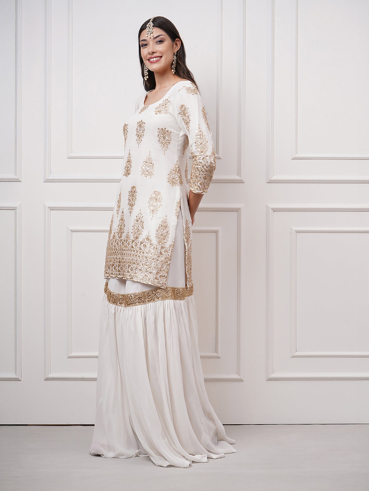 Naura – White Embroidered Gharara Set - ZahratGharara
