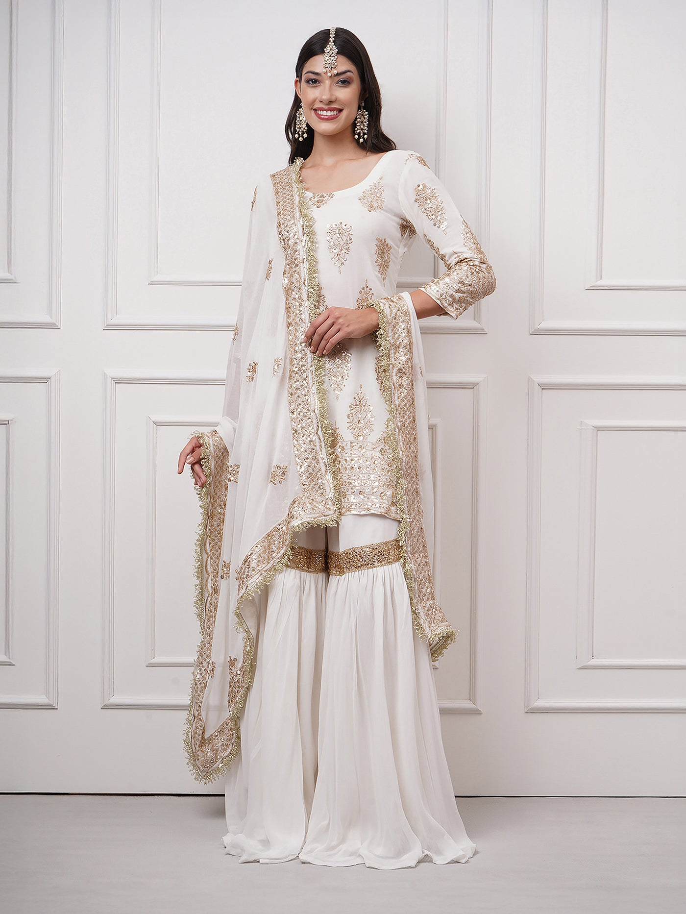 Naura – White Embroidered Gharara Set - ZahratGharara