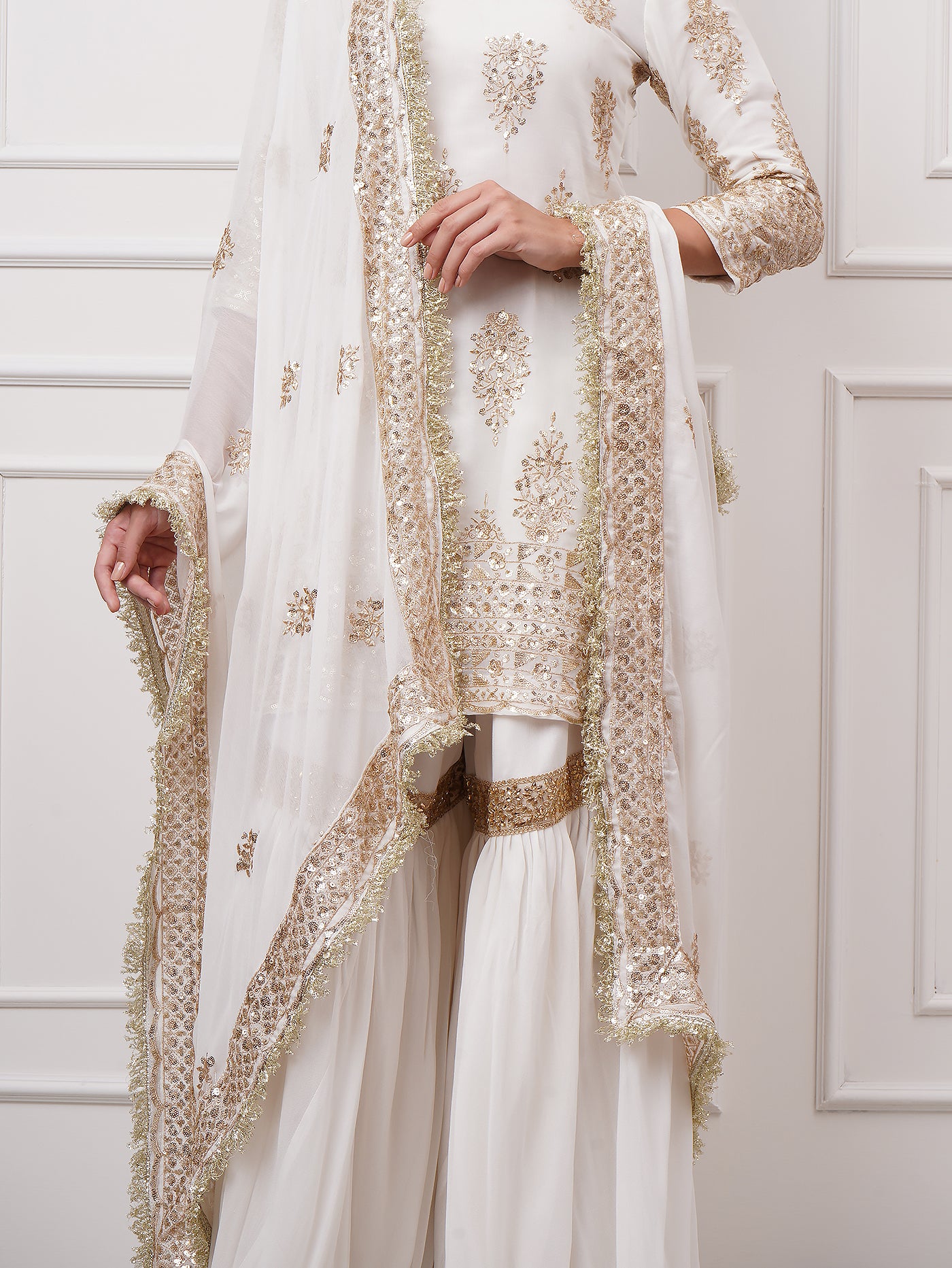 Naura – White Embroidered Gharara Set - ZahratGharara
