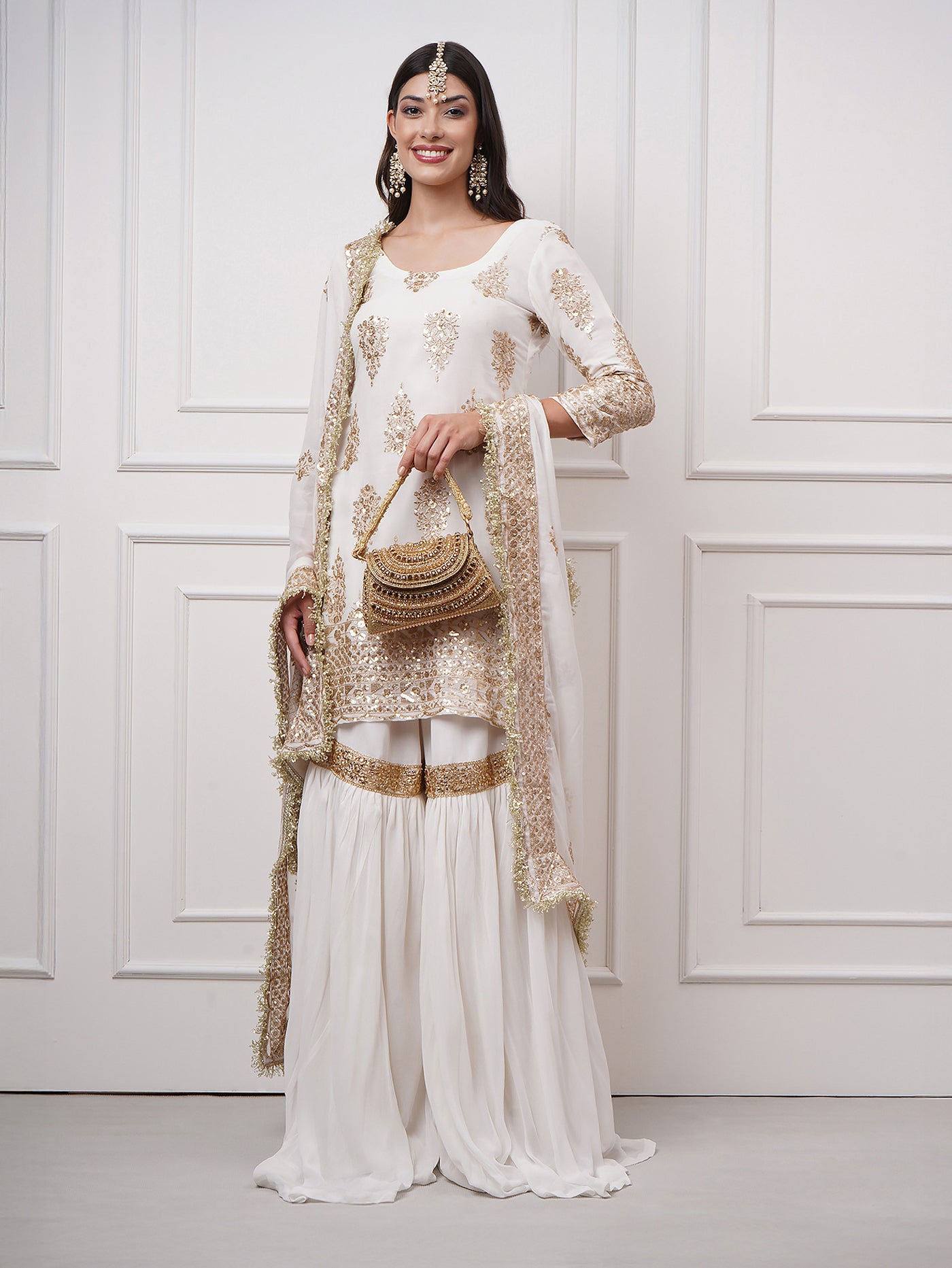 Naura – White Embroidered Gharara Set - ZahratGharara