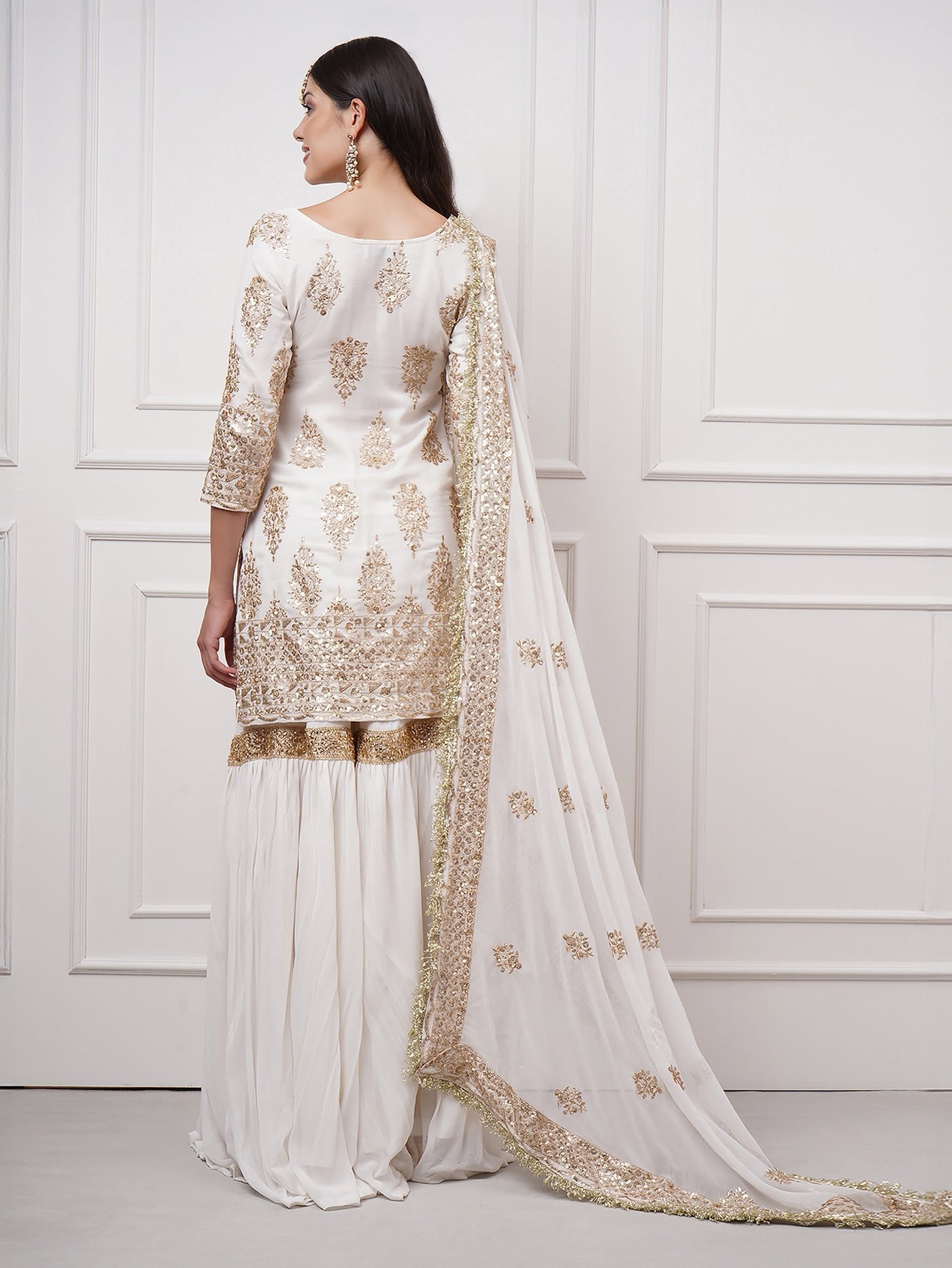 Naura – White Embroidered Gharara Set - ZahratGharara