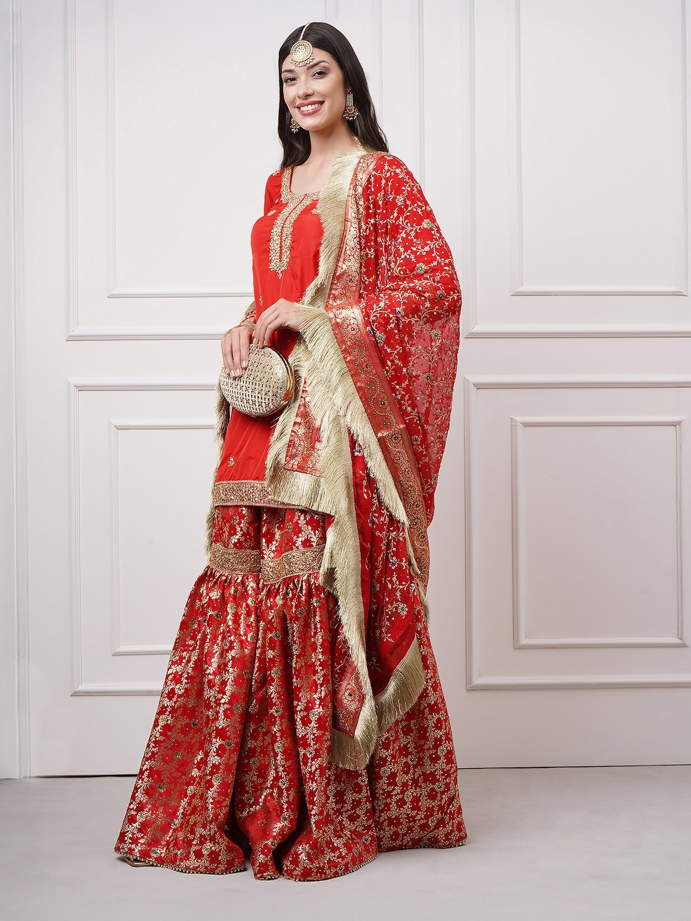 Surkhnaaz – Red Kimkhwab Bridal Gharara Set - ZahratGharara