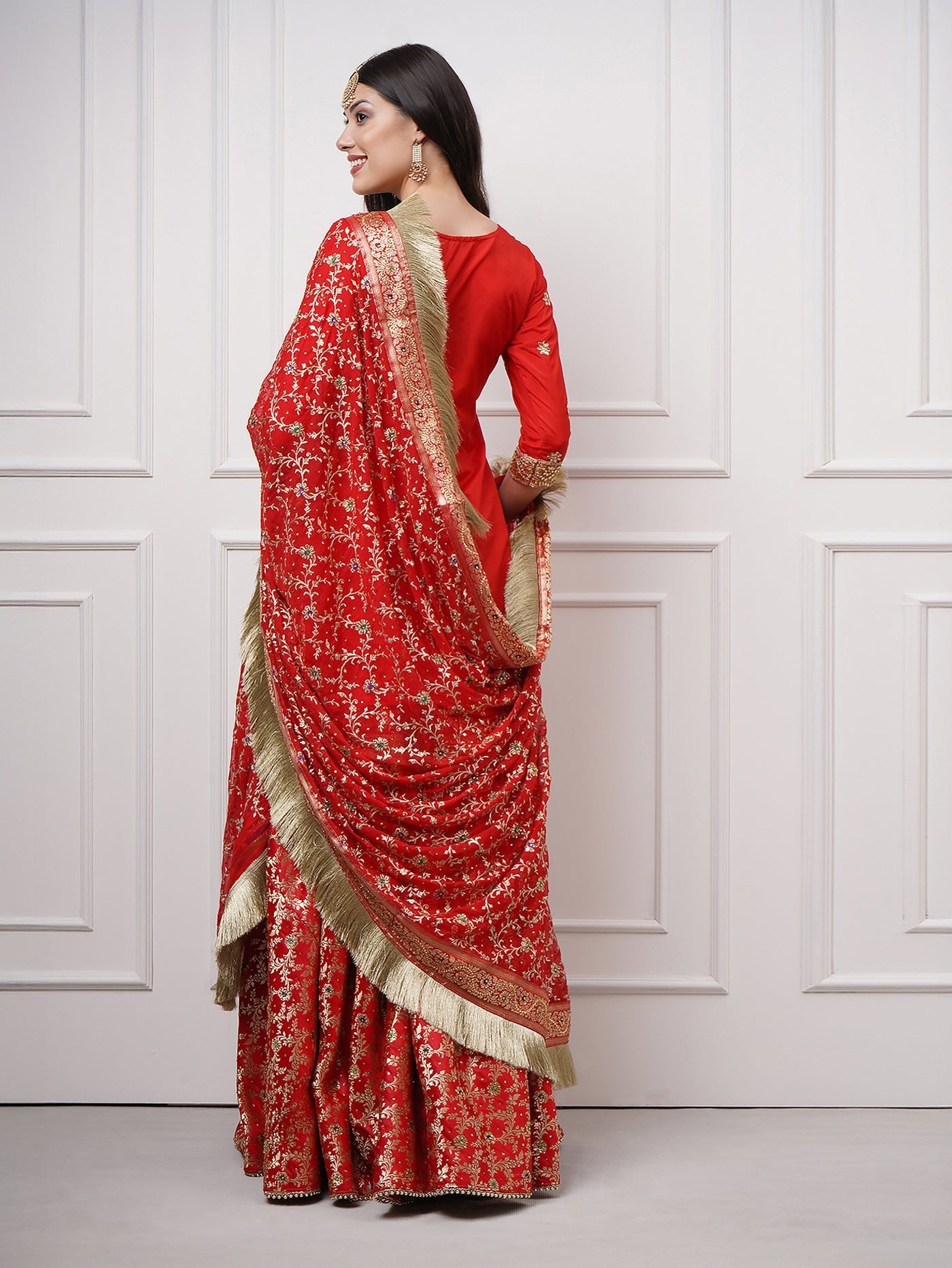 Surkhnaaz – Red Kimkhwab Bridal Gharara Set - ZahratGharara