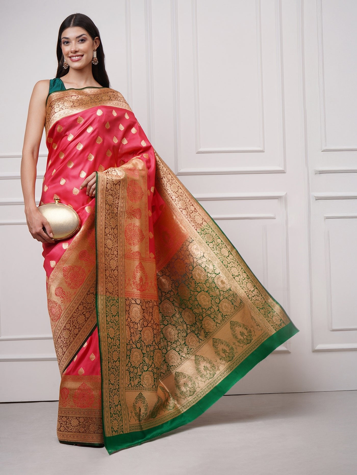 Rouza – Pinkish Red Saree - ZahratSaree