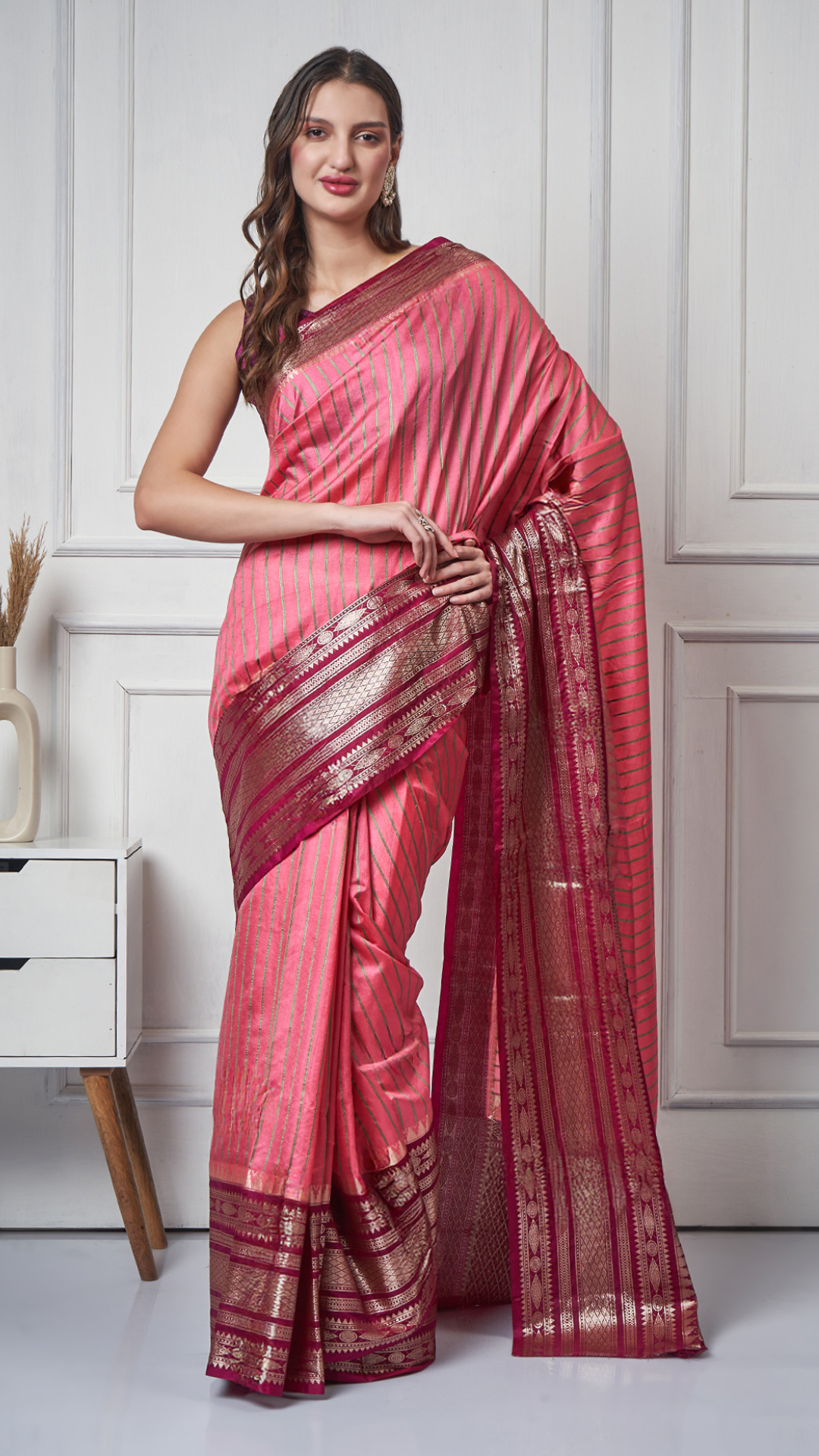 Inaaya – Peach Maroon Silk - Blend Saree by Zahrat