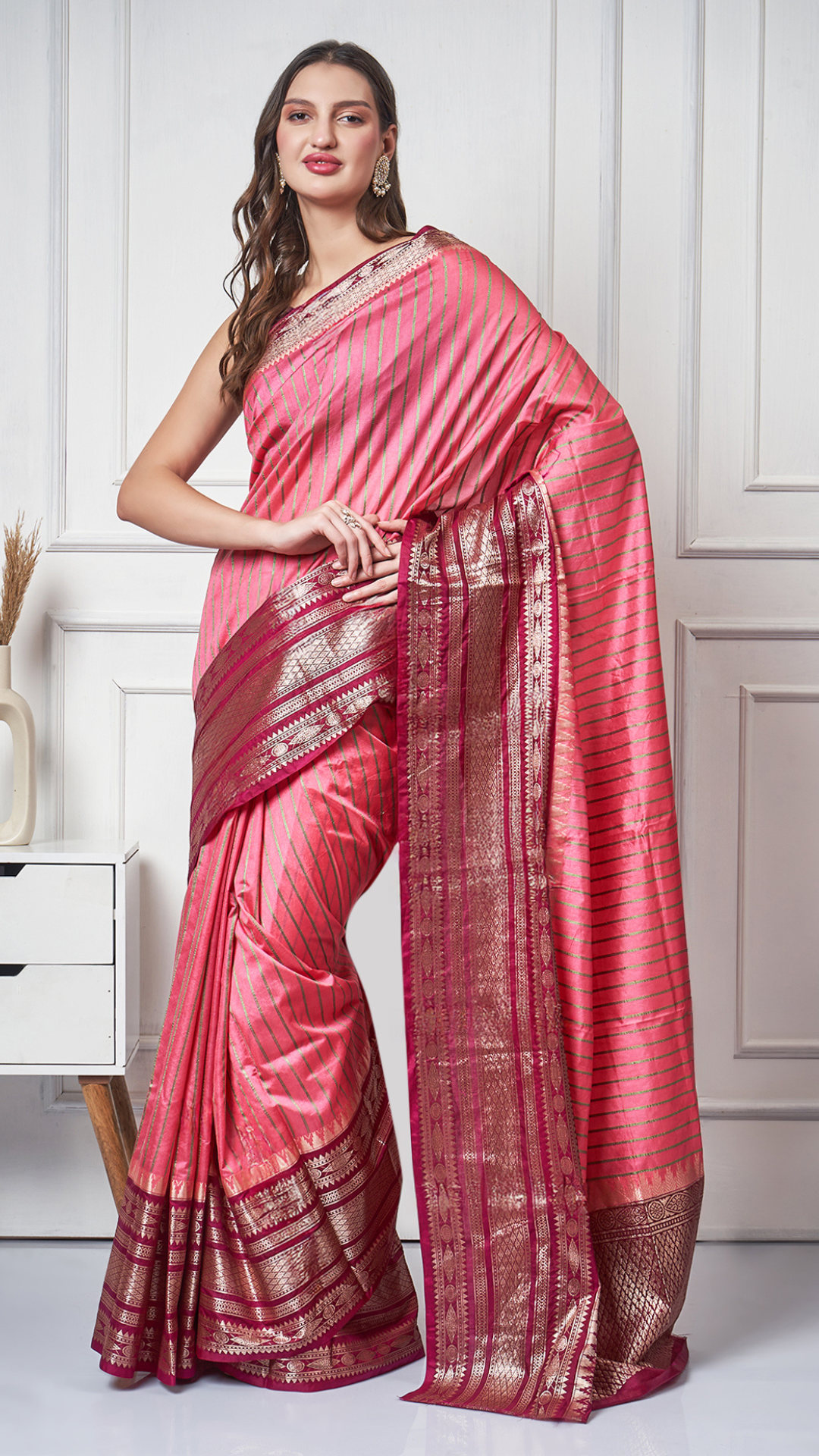 Inaaya – Peach Maroon Silk - Blend Saree by Zahrat