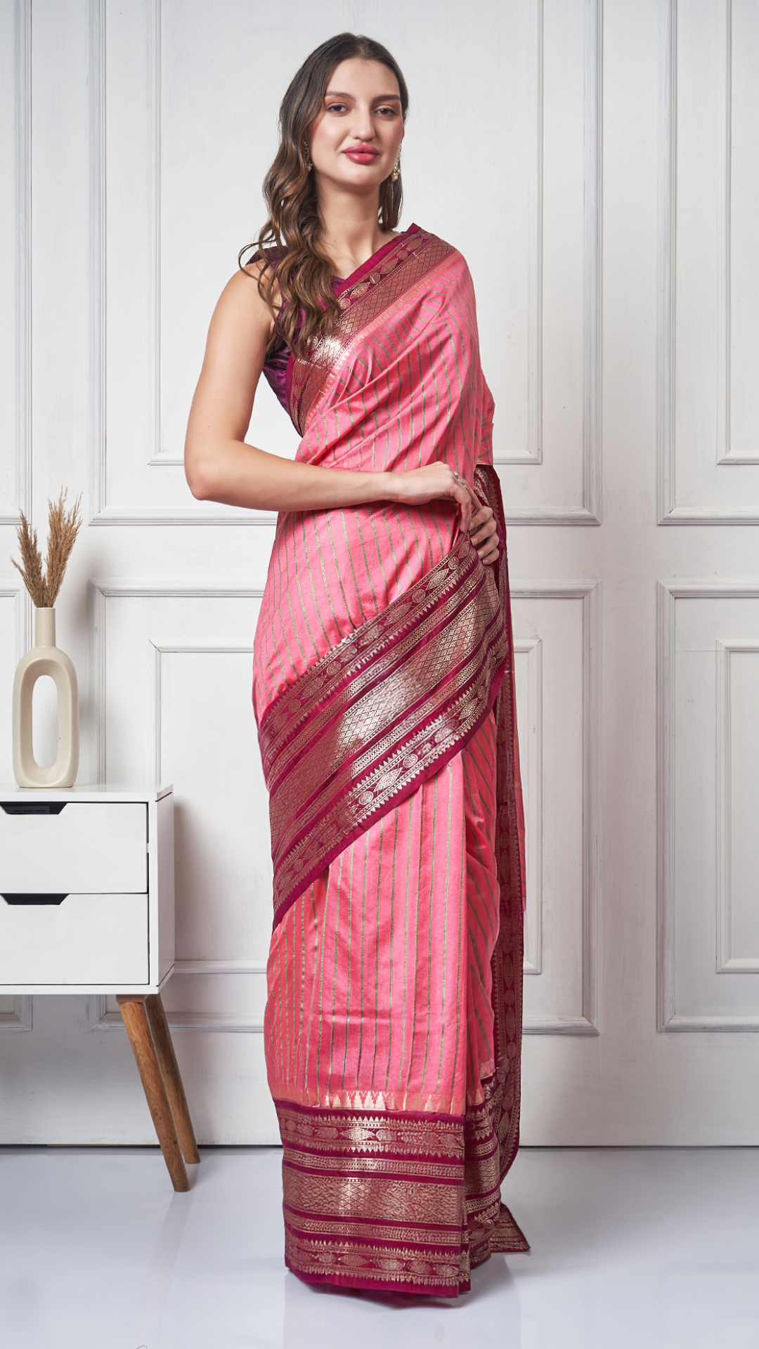 Inaaya – Peach Maroon Silk - Blend Saree by Zahrat