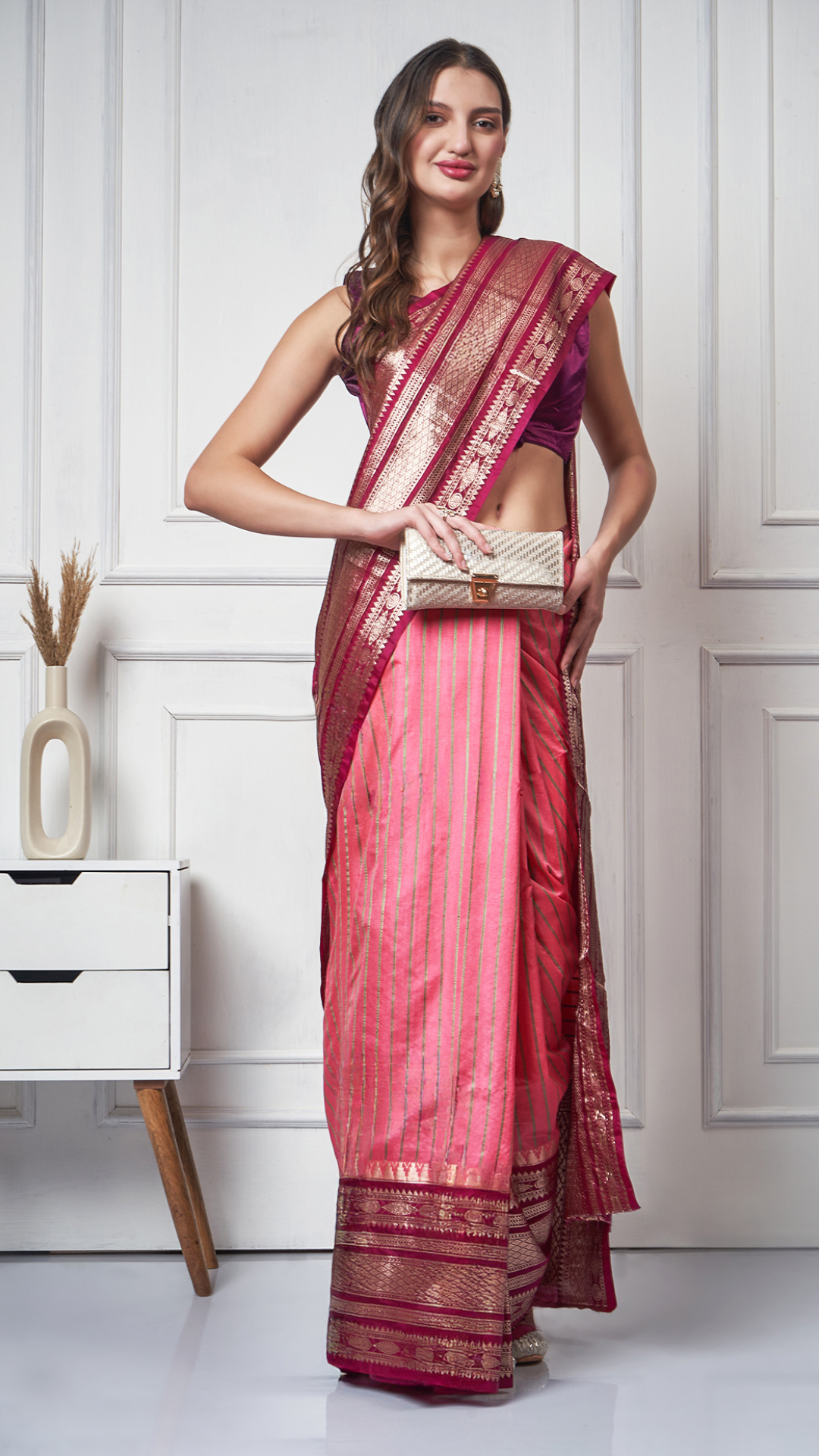Inaaya – Peach Maroon Silk - Blend Saree by Zahrat