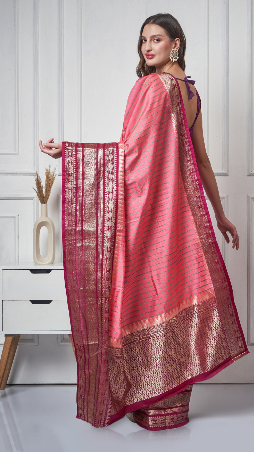 Inaaya – Peach Maroon Silk - Blend Saree by Zahrat