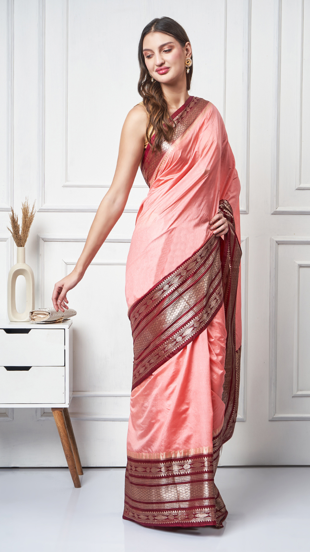 Navya – Light Peach Silk - Blend Saree by Zahrat