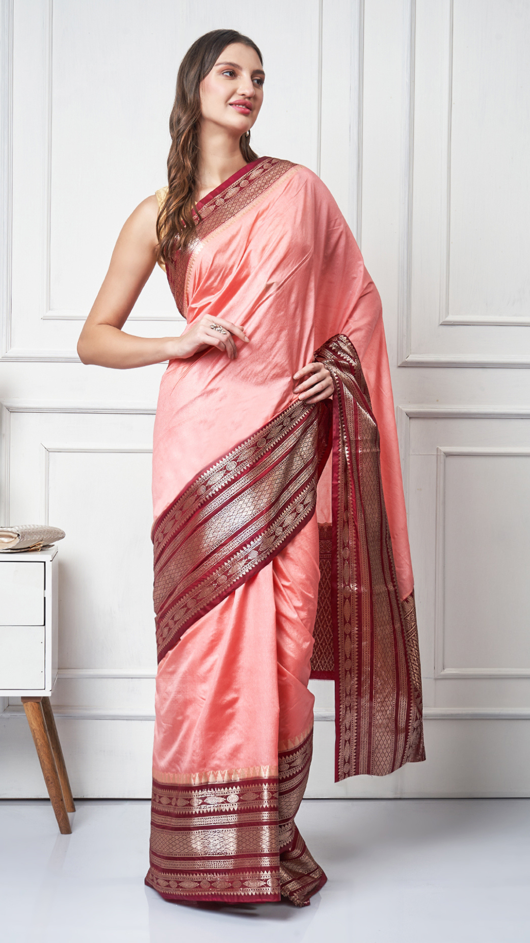 Navya – Light Peach Silk - Blend Saree by Zahrat