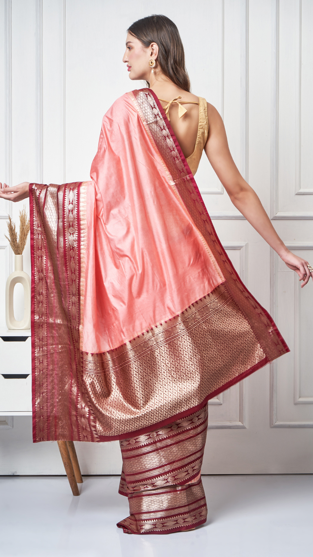 Navya – Light Peach Silk - Blend Saree by Zahrat