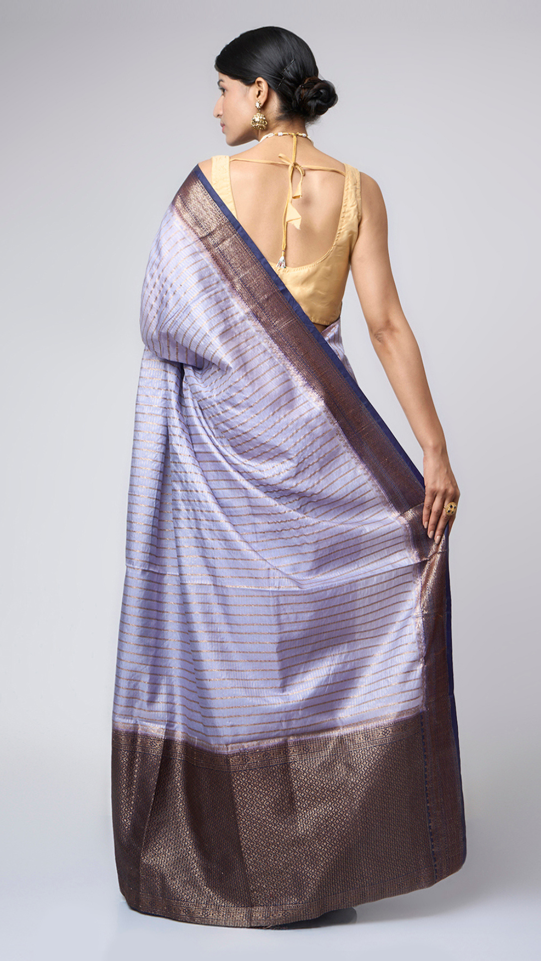 Neelaya - Lavender Grey Striped Zari Silk Blend Saree - Zahrat Saree