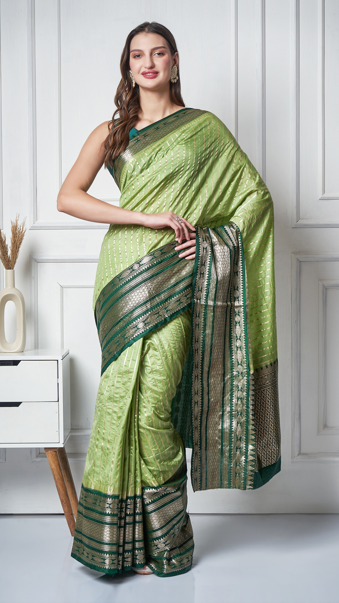 Olive Aura - Pistachio - Olive Green Silk - Blend Saree by Zahrat