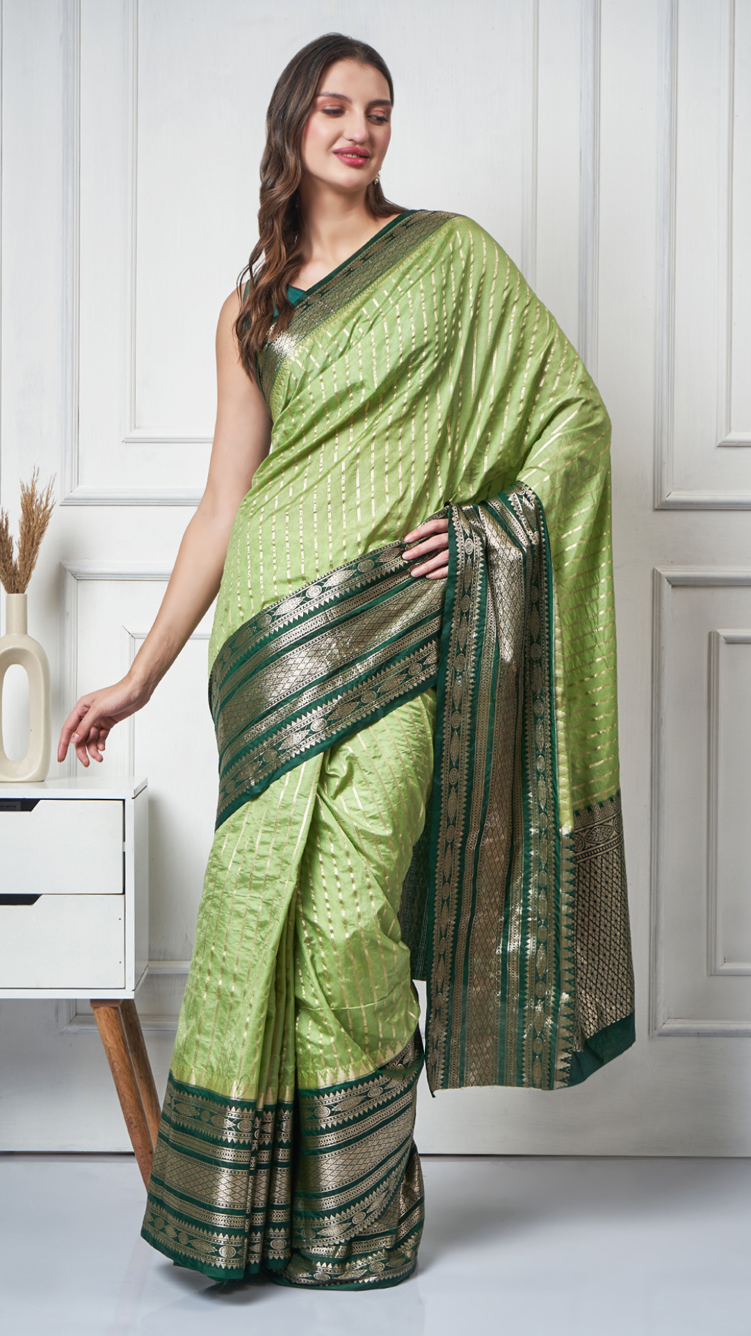 Olive Aura - Pistachio - Olive Green Silk - Blend Saree by Zahrat