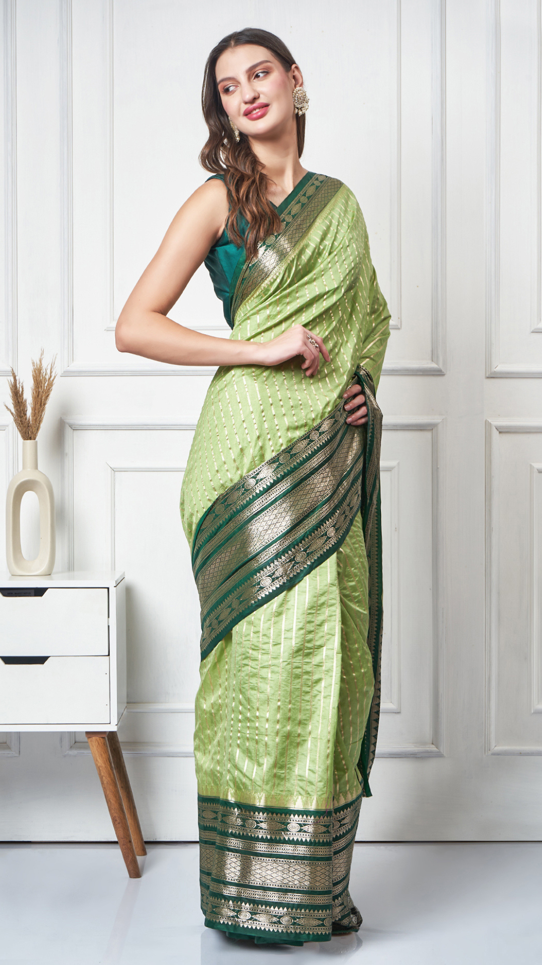 Olive Aura - Pistachio - Olive Green Silk - Blend Saree by Zahrat