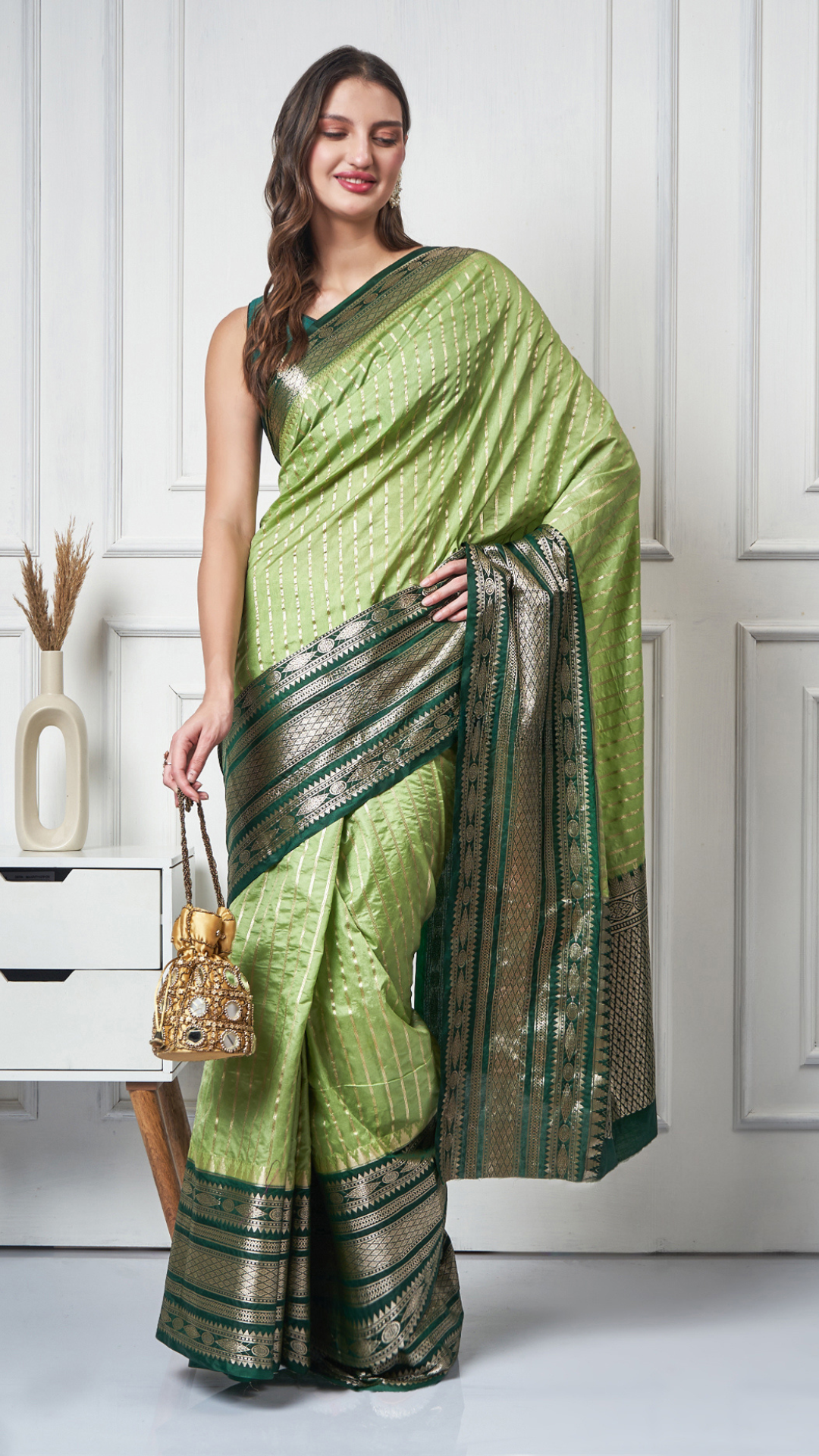 Olive Aura - Pistachio - Olive Green Silk - Blend Saree by Zahrat