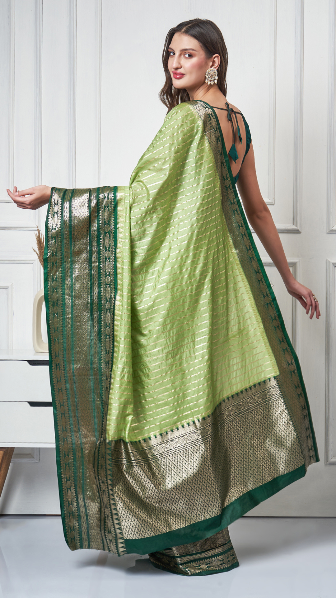 Olive Aura - Pistachio - Olive Green Silk - Blend Saree by Zahrat