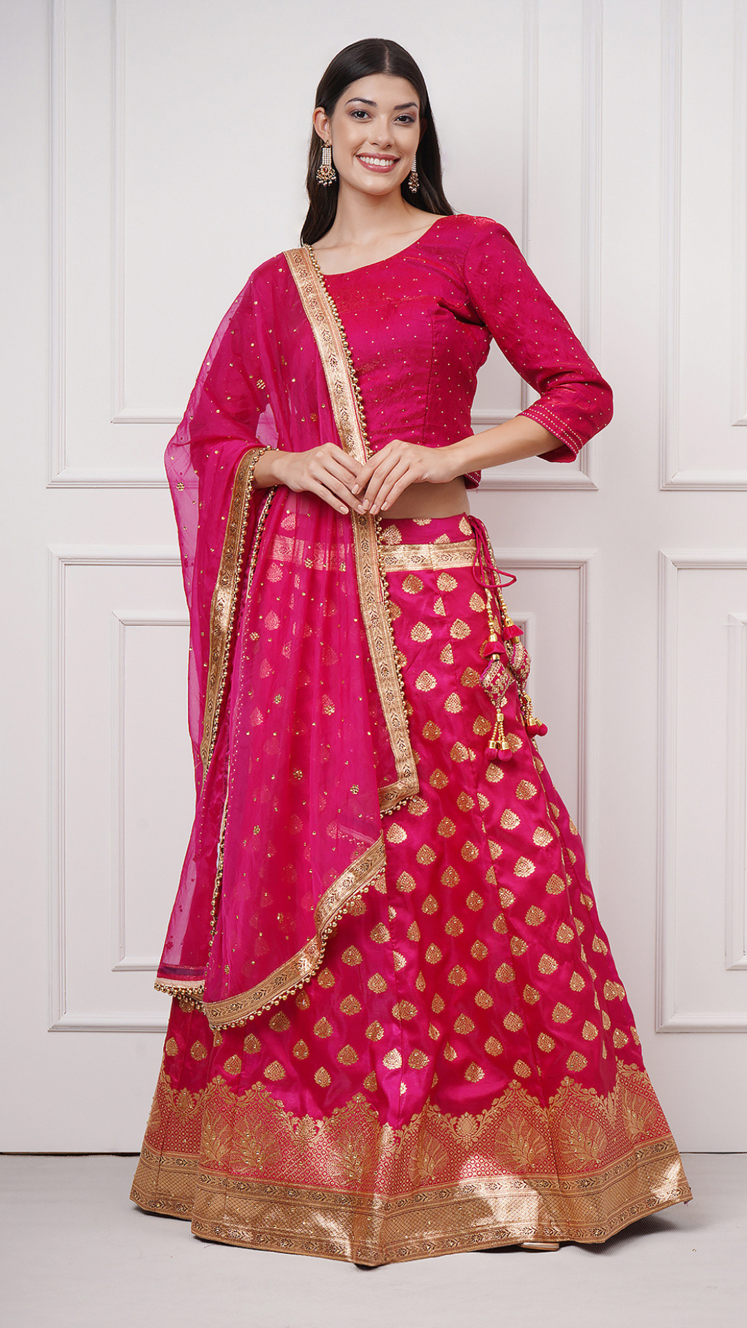 Fiorra Deep Pink Banarasi Lehenga Set by Zahrat
