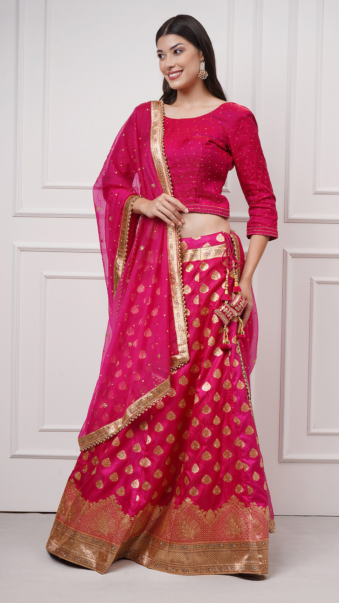 Fiorra Deep Pink Banarasi Lehenga Set by Zahrat