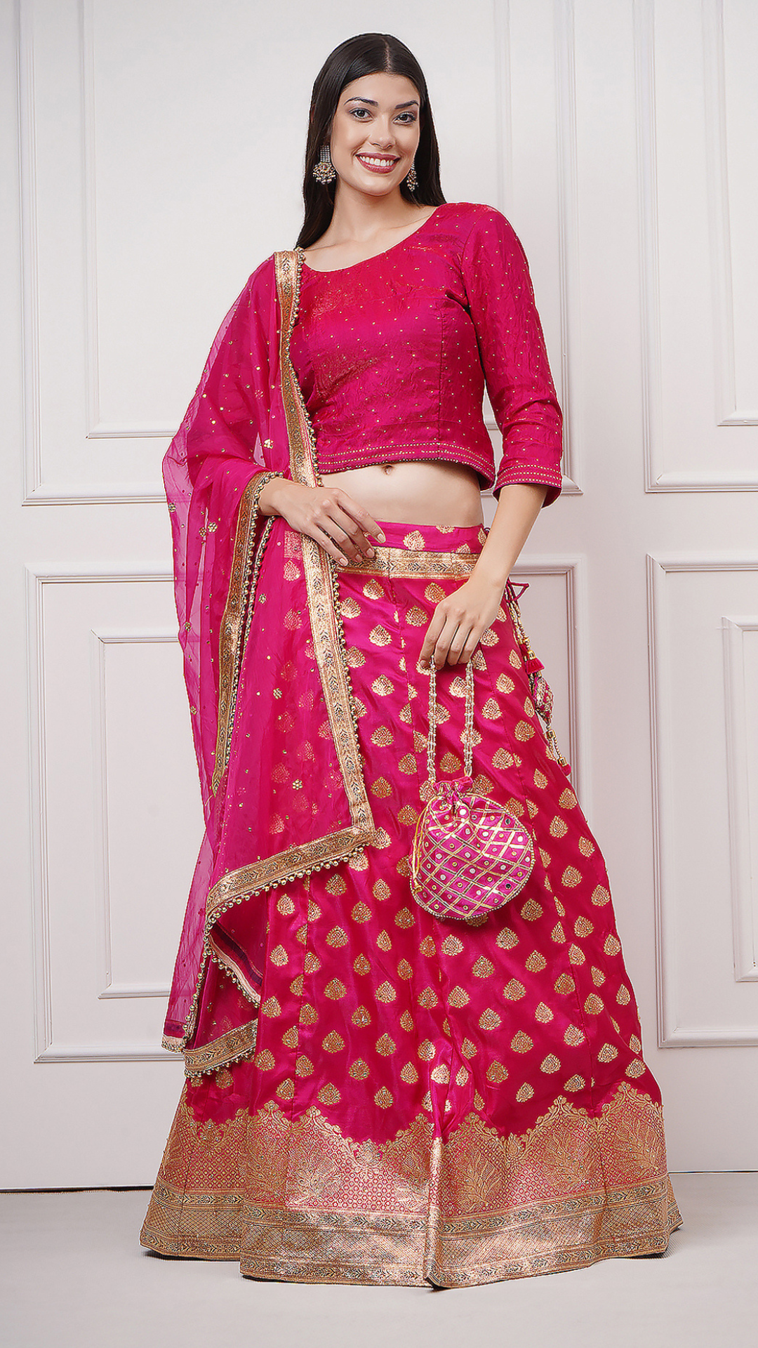 Fiorra Deep Pink Banarasi Lehenga Set by Zahrat