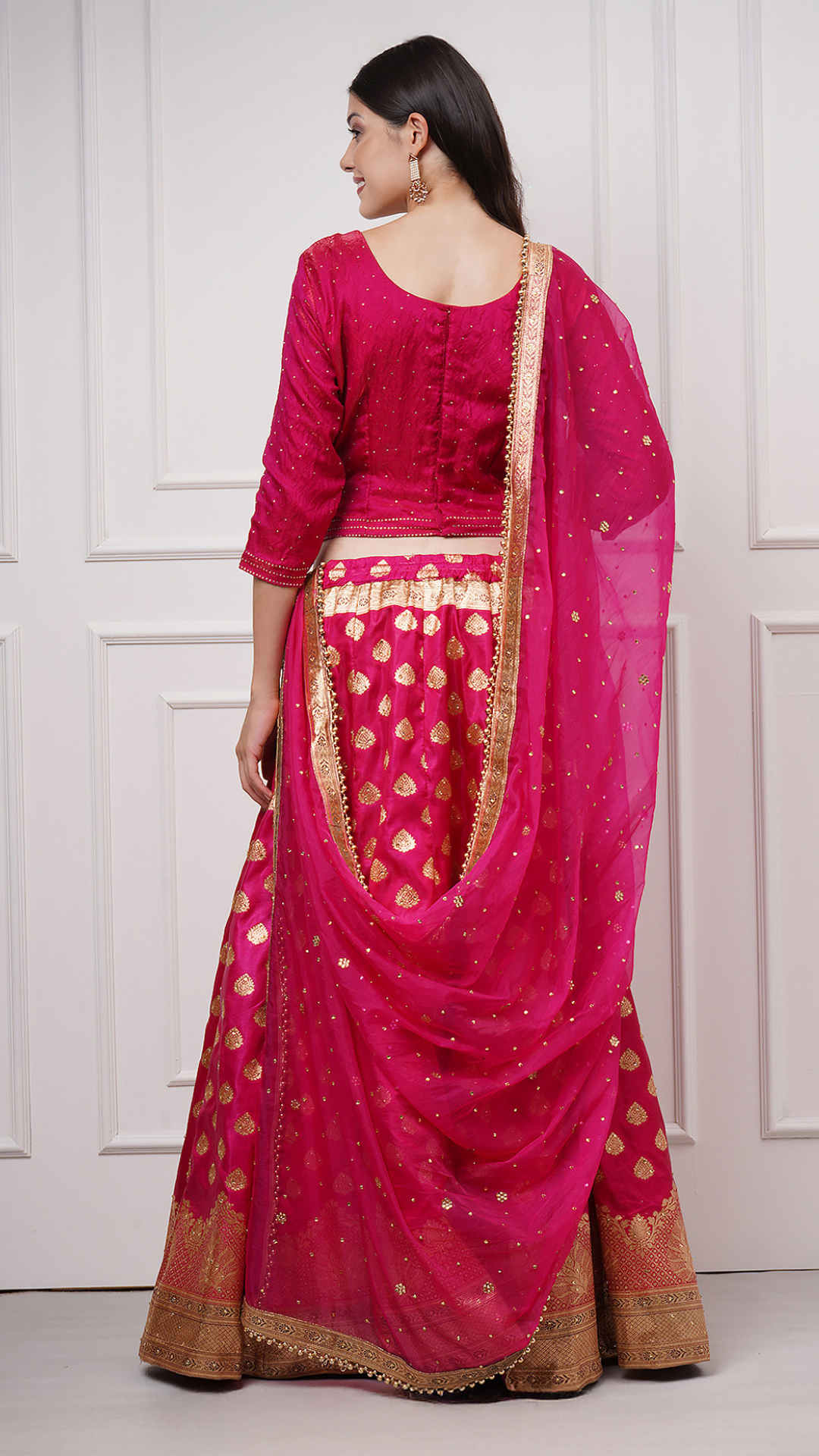 Fiorra Deep Pink Banarasi Lehenga Set by Zahrat