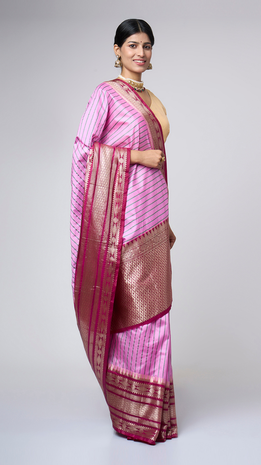 Ruhika - Pink silk blend saree with gold - silver zari - Zahrat Saree